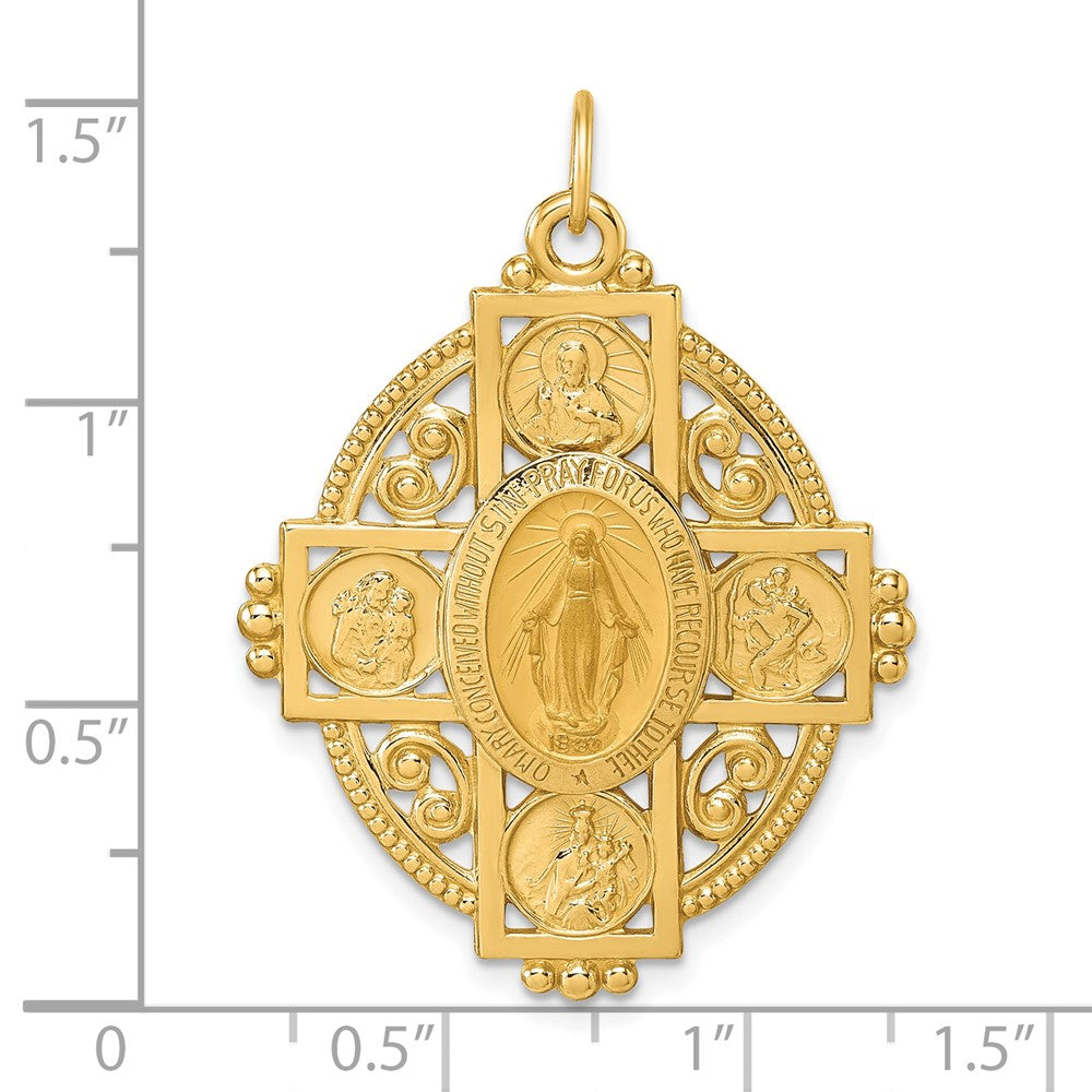 Charlie & Co Jewelry | 14k Polished Miraculous Medal And Four-way Cross In Filigree Oval Pendant - Model XR2187