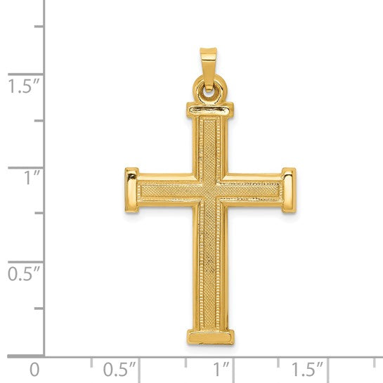 14k Gold Brushed And Polished Large Latin Cross Pendant - Model XR277 - Charlie & Co. Jewelry