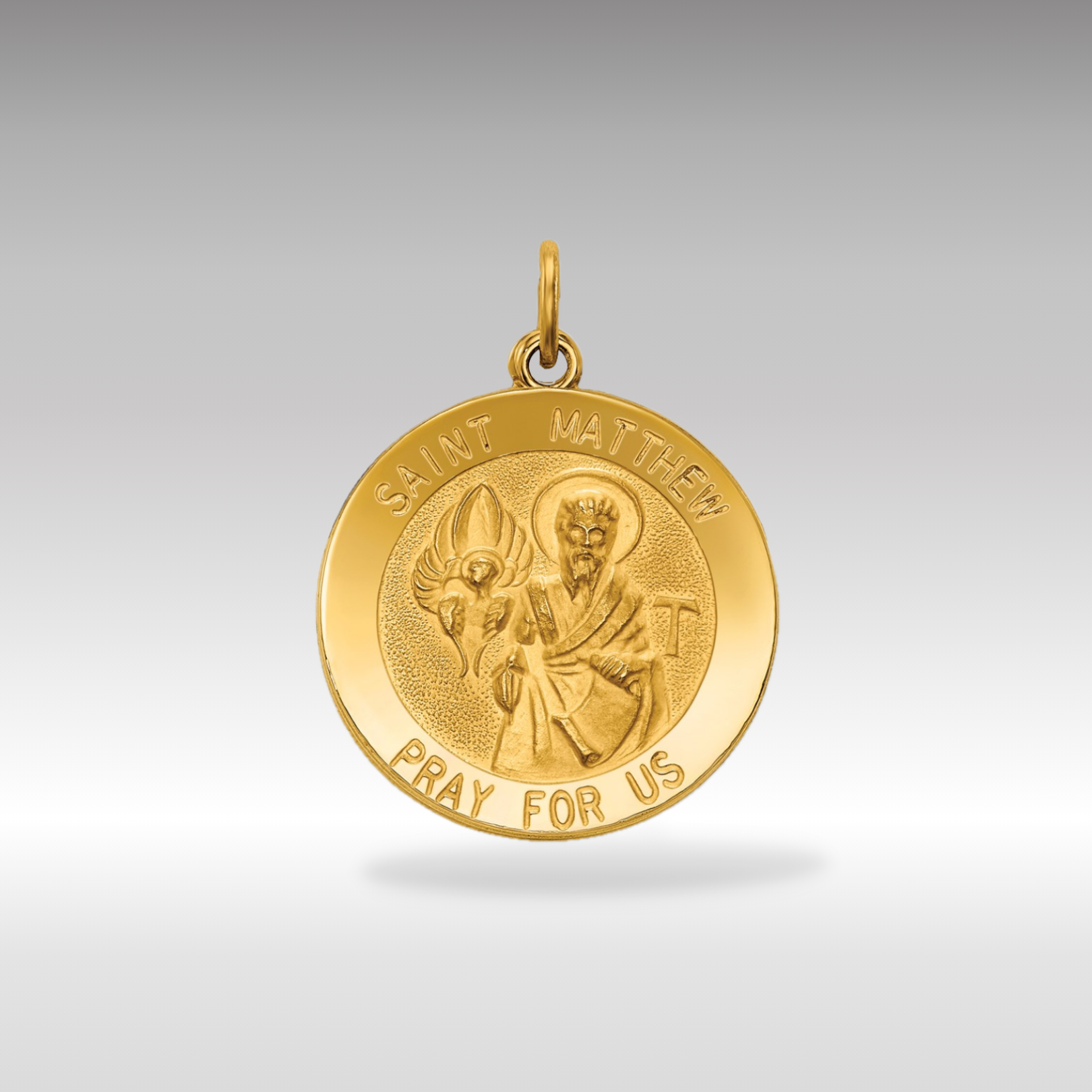 14K Gold St. Matthew Solid Medal Pendant - Charlie & Co. Jewelry