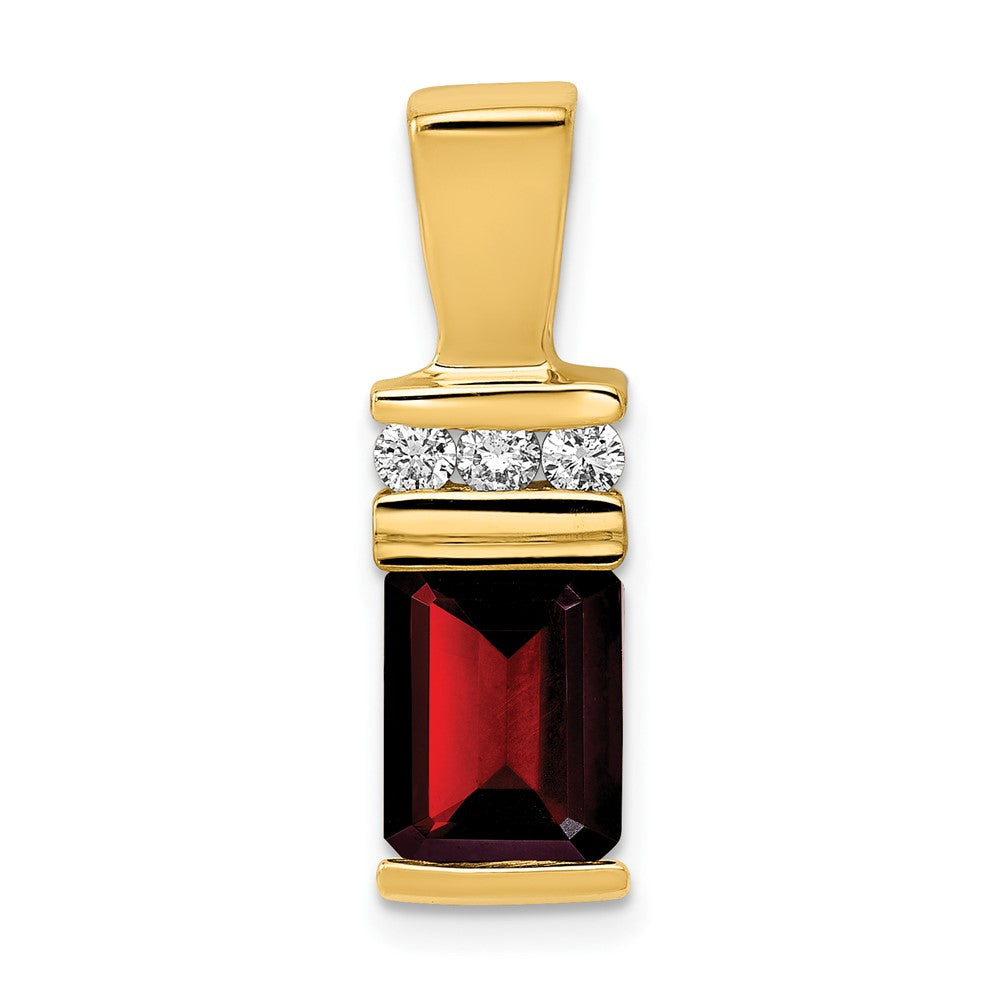 Charlie & Co Jewelry | 14k 8x6mm Emerald Cut Garnet Vs Diamond Slide - Model XS799GA/VS