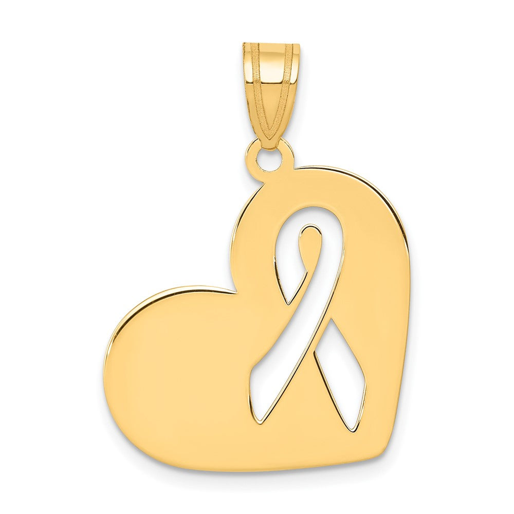 14K Gold Heart Necklace with Awareness Ribbon Cutout - Charlie & Co. Jewelry