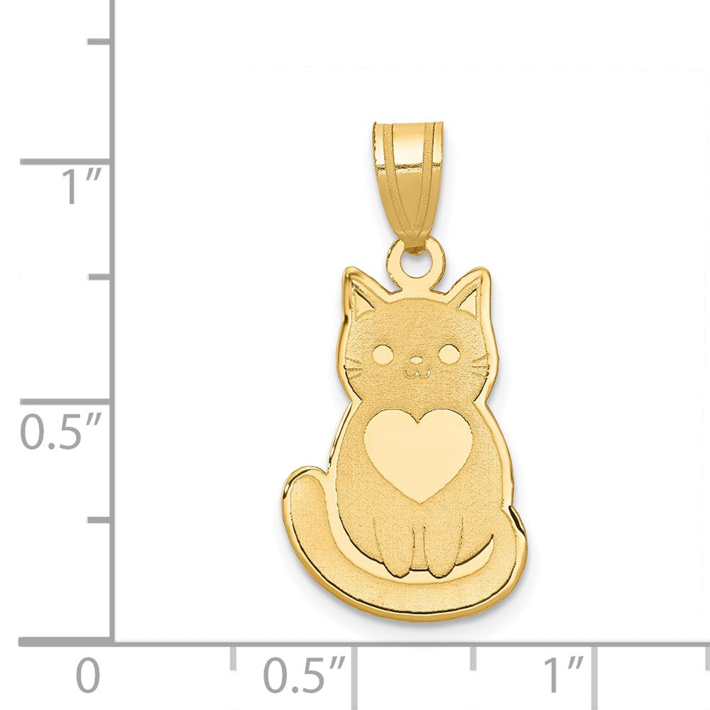 14K Gold Laser-Cut Cat with Heart Pendant - Charlie & Co. Jewelry