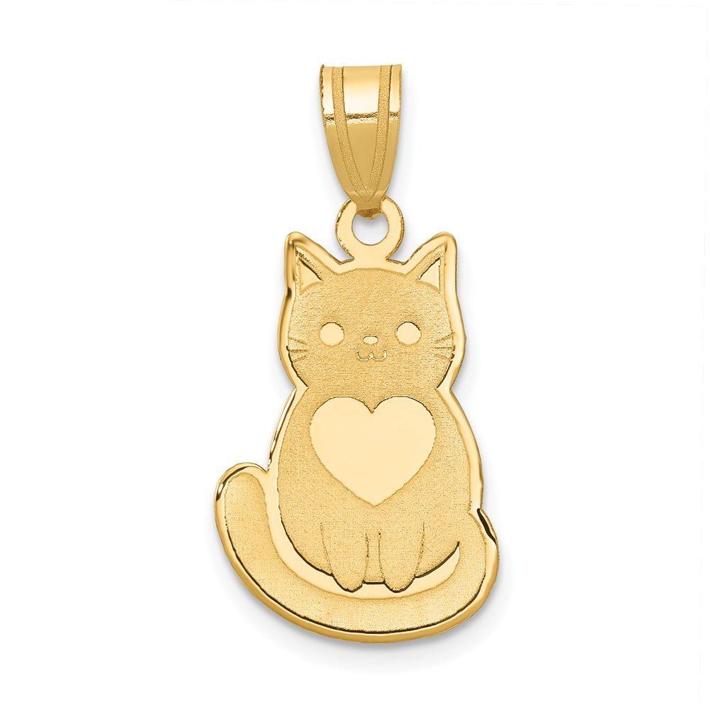 14K Gold Laser-Cut Cat with Heart Pendant - Charlie & Co. Jewelry