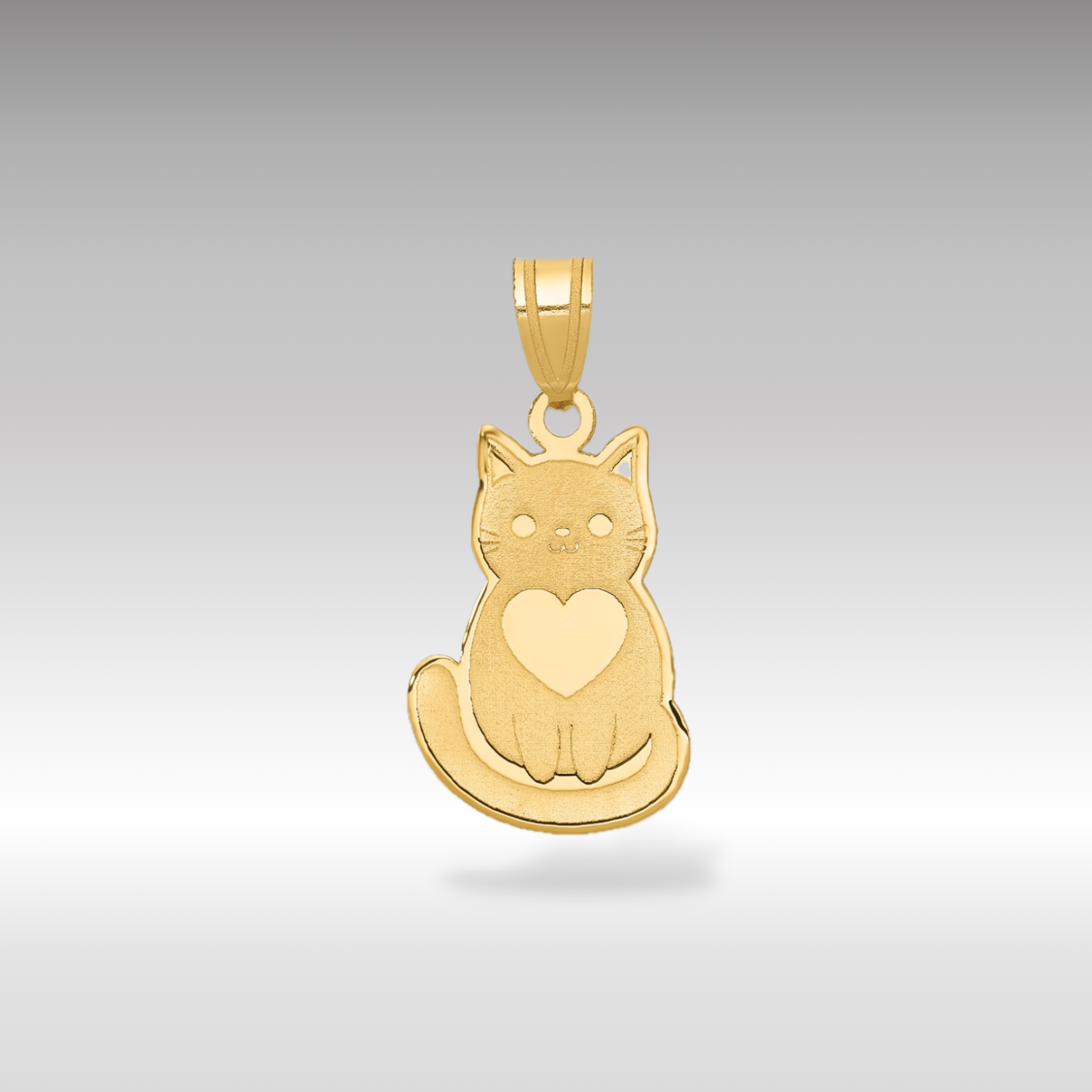 14K Gold Laser-Cut Cat with Heart Pendant - Charlie & Co. Jewelry