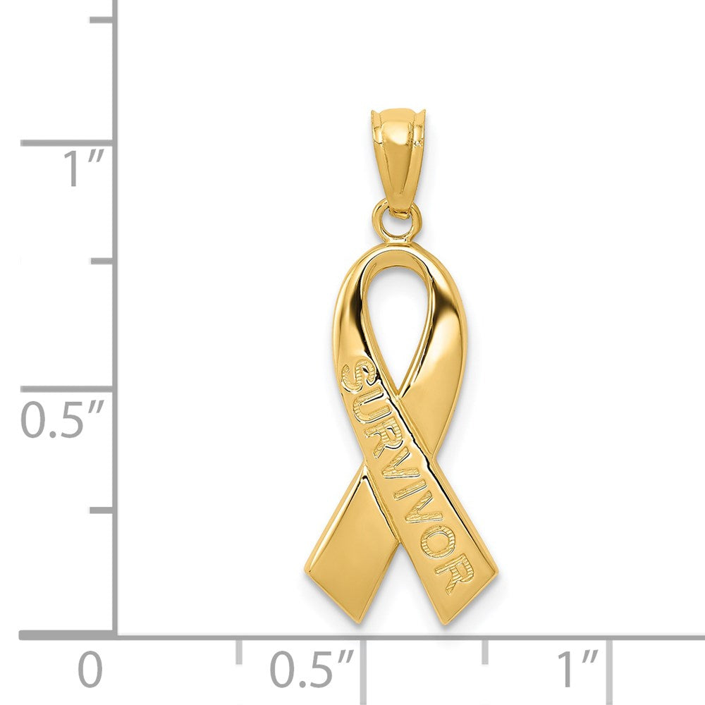 14K Gold Polished 'SURVIVOR' Ribbon Pendant - Charlie & Co. Jewelry