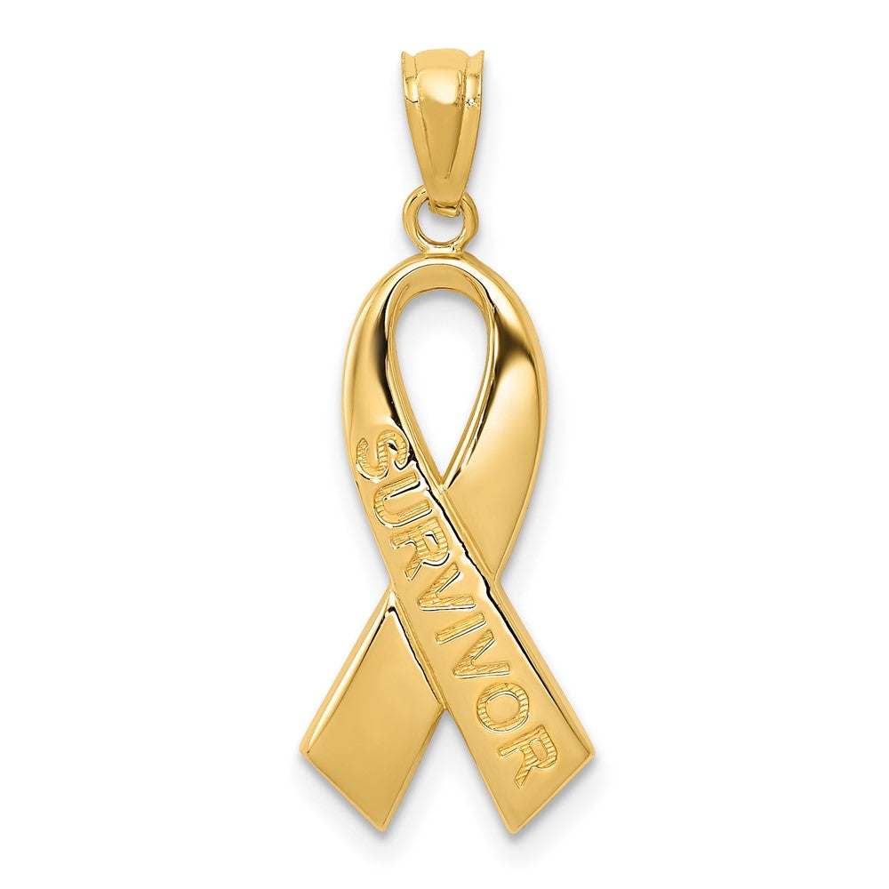 14K Gold Polished 'SURVIVOR' Ribbon Pendant - Charlie & Co. Jewelry