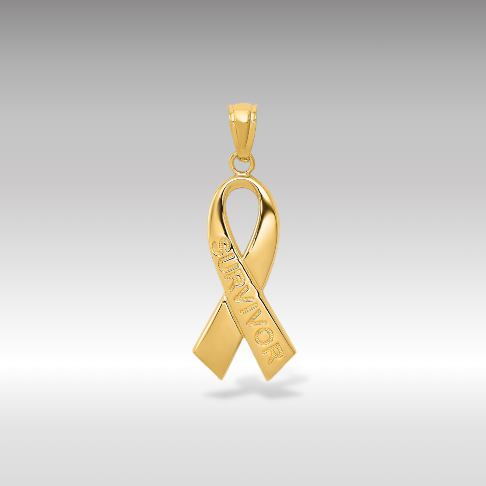 14K Gold Polished 'SURVIVOR' Ribbon Pendant - Charlie & Co. Jewelry
