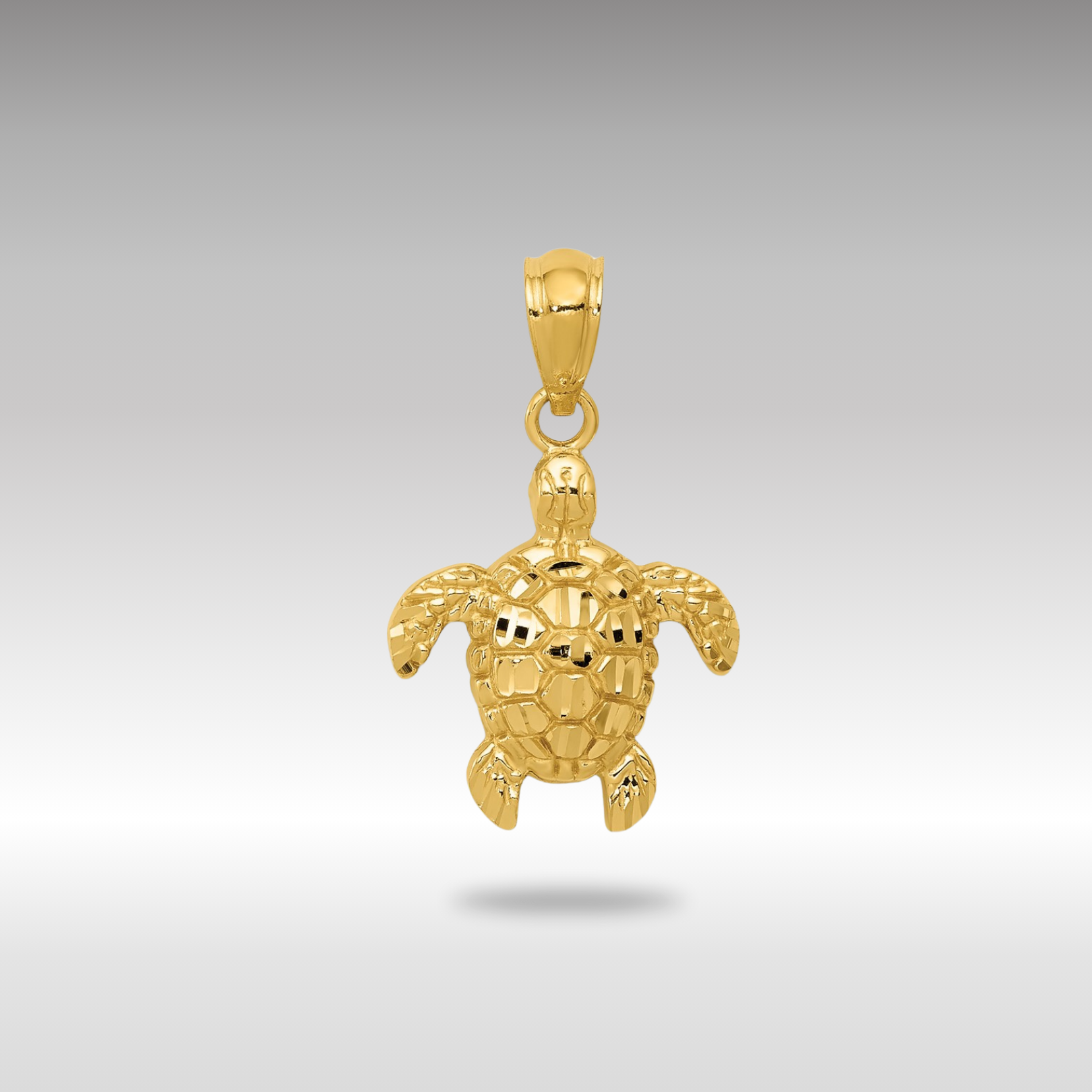 Gold Polished and Textured Diamond-Cut Turtle Pendant - Charlie & Co. Jewelry