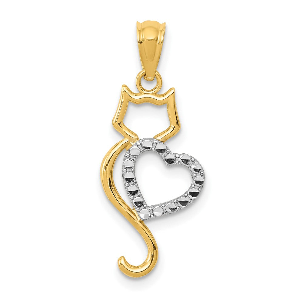 14K Gold Polished Cat with Heart Pendant - Charlie & Co. Jewelry