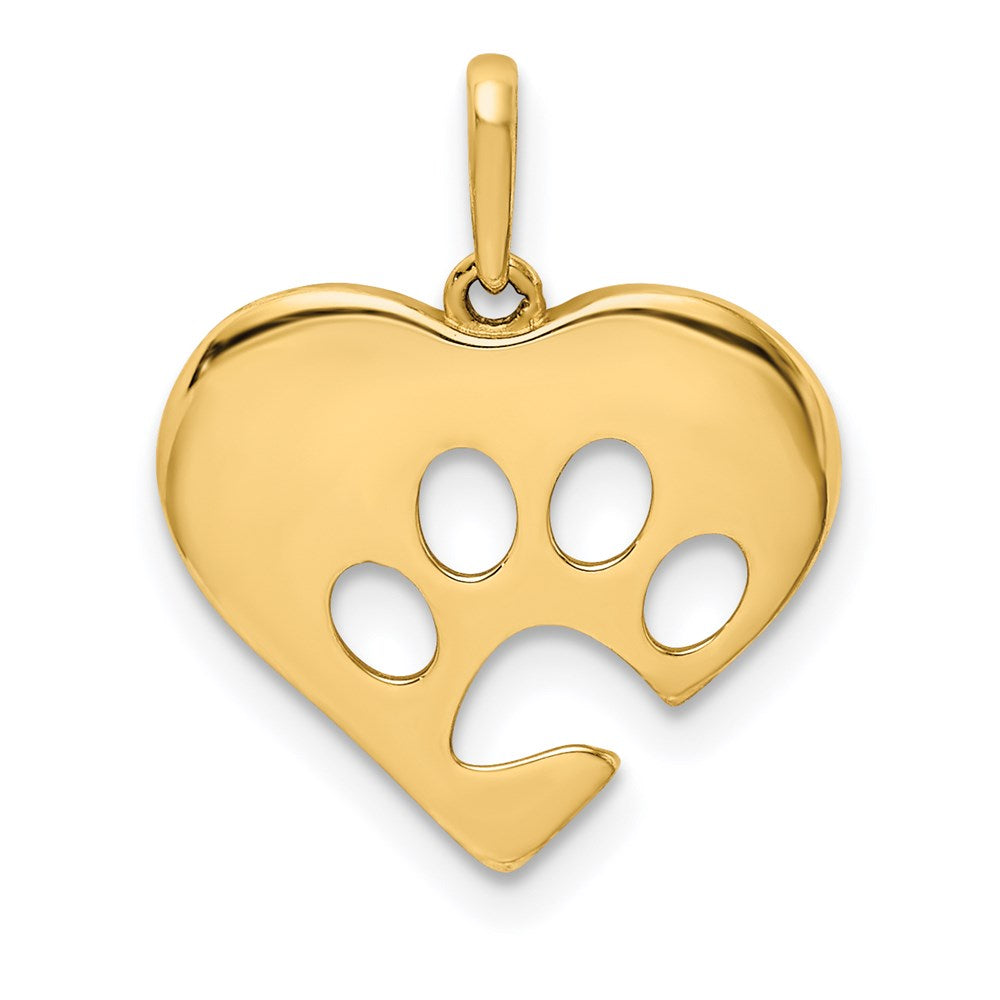 14K Gold Polished Heart with Paw Print Pendant - Charlie & Co. Jewelry