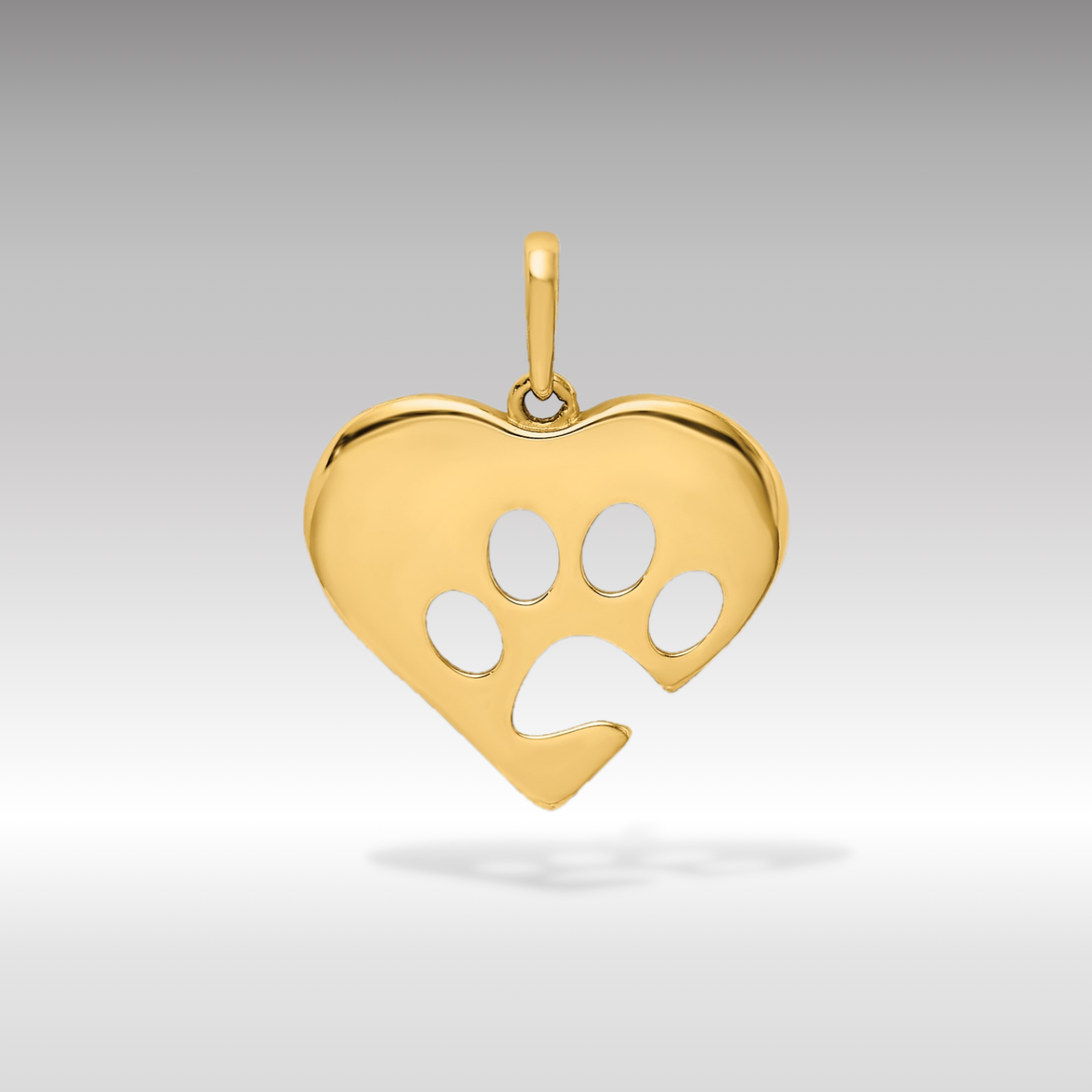 14K Gold Polished Heart with Paw Print Pendant - Charlie & Co. Jewelry