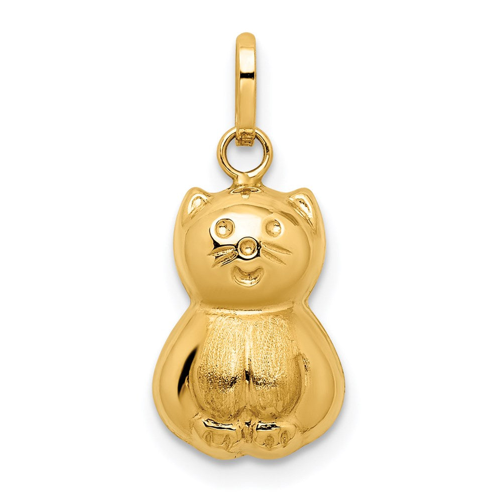14K Gold Satin and Polished 3D Cat Pendant - Charlie & Co. Jewelry