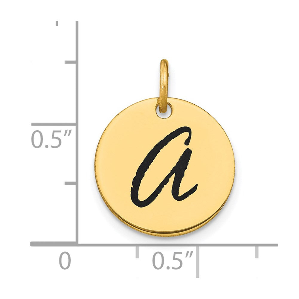 14K Gold Script Letter 'a' Circular Charm with Black Enamel - Charlie & Co. Jewelry