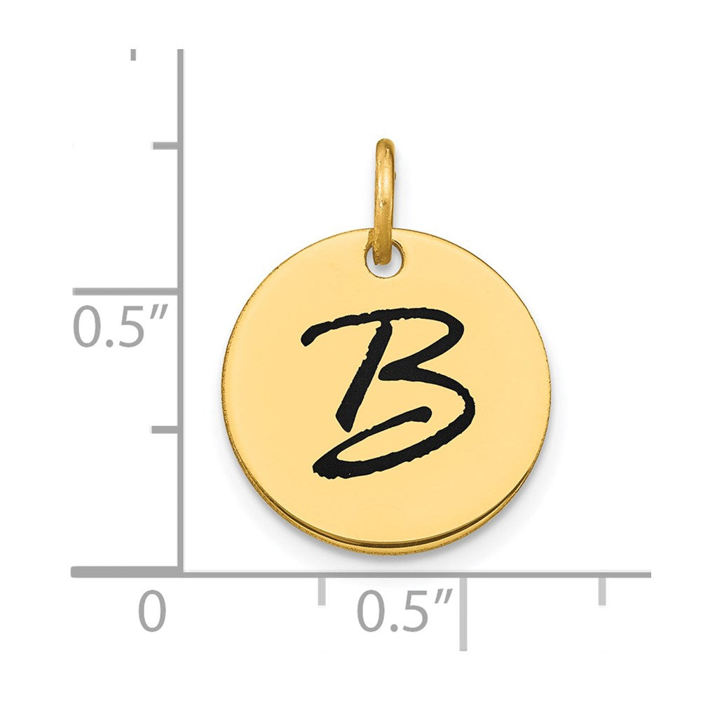 14K Gold Script Letter 'B' Circular Charm with Black Enamel - Charlie & Co. Jewelry