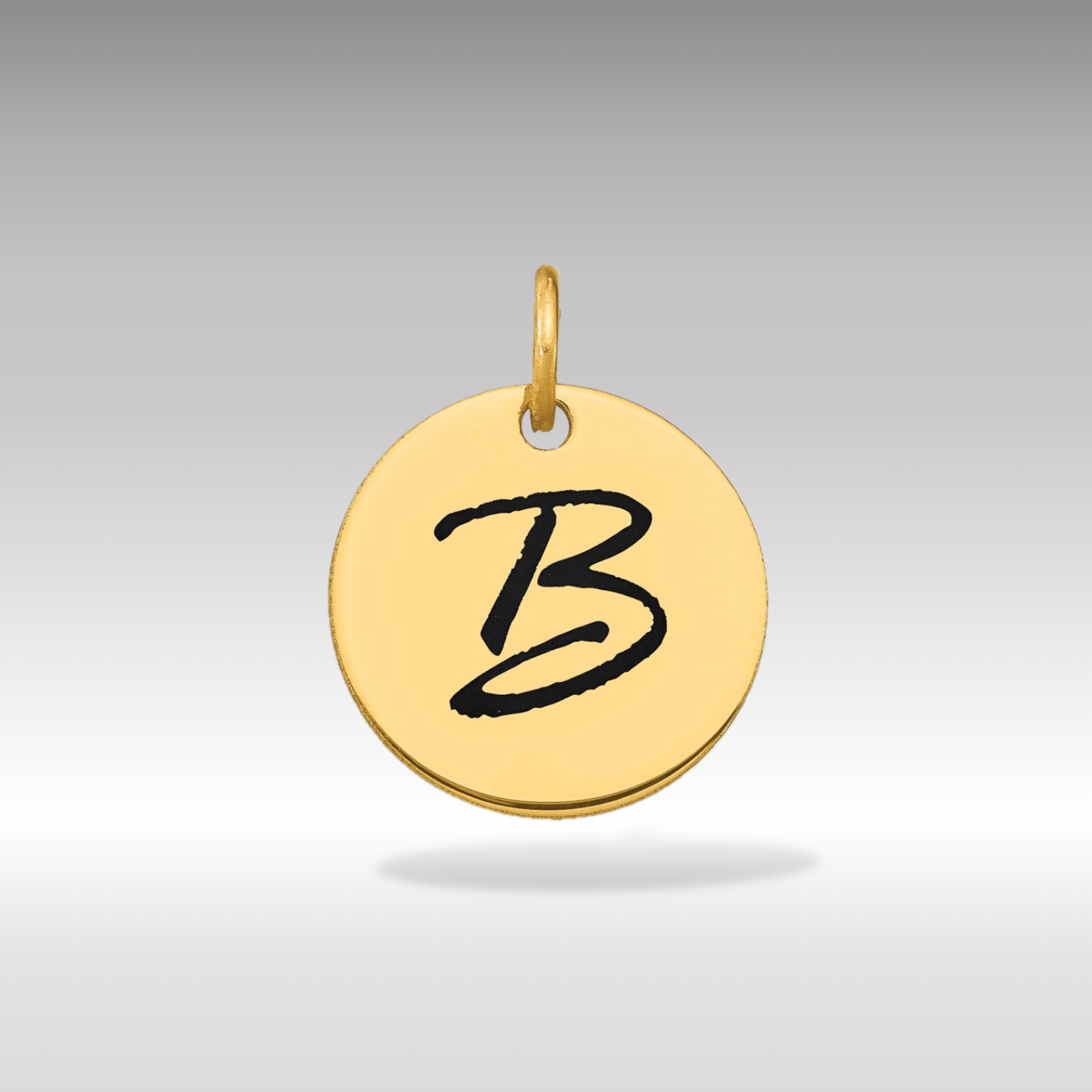14K Gold Script Letter 'B' Circular Charm with Black Enamel - Charlie & Co. Jewelry
