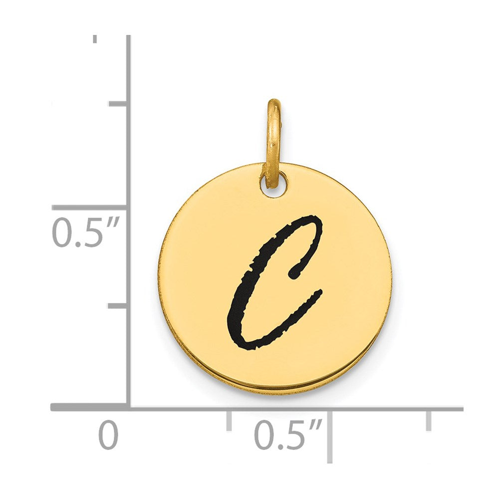 14K Gold Script Letter 'C' Circular Charm with Black Enamel - Charlie & Co. Jewelry