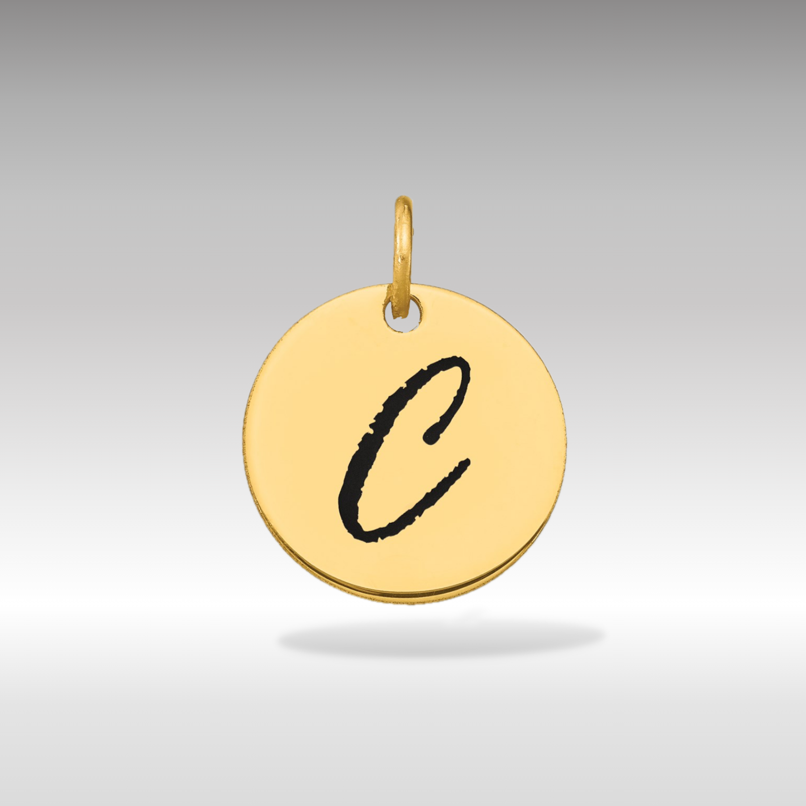 14K Gold Script Letter 'C' Circular Charm with Black Enamel - Charlie & Co. Jewelry