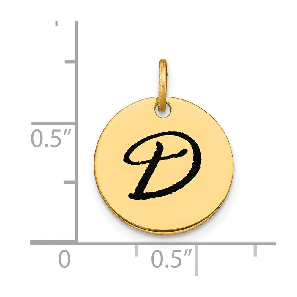 14K Gold Script Letter 'D' Circular Charm with Black Enamel - Charlie & Co. Jewelry