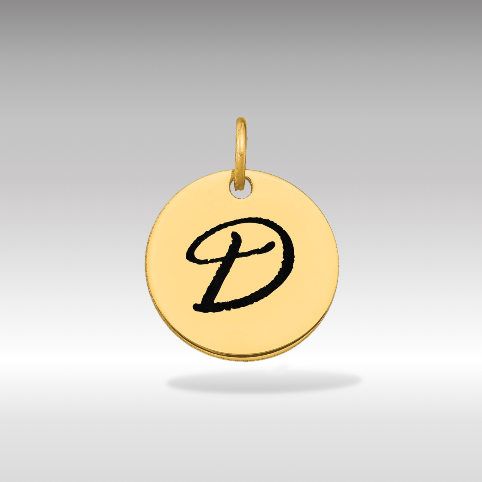 14K Gold Script Letter 'D' Circular Charm with Black Enamel - Charlie & Co. Jewelry