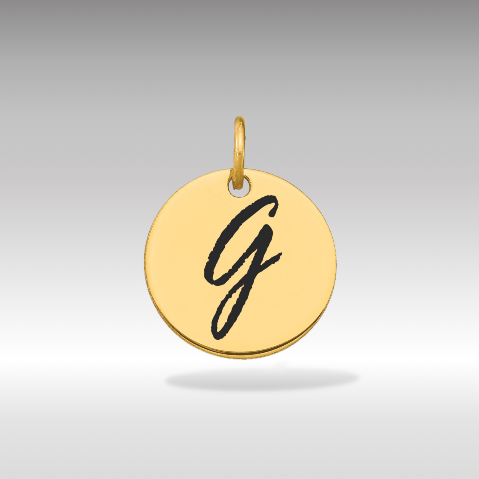 14K Gold Script Letter 'g' Circular Charm with Black Enamel - Charlie & Co. Jewelry
