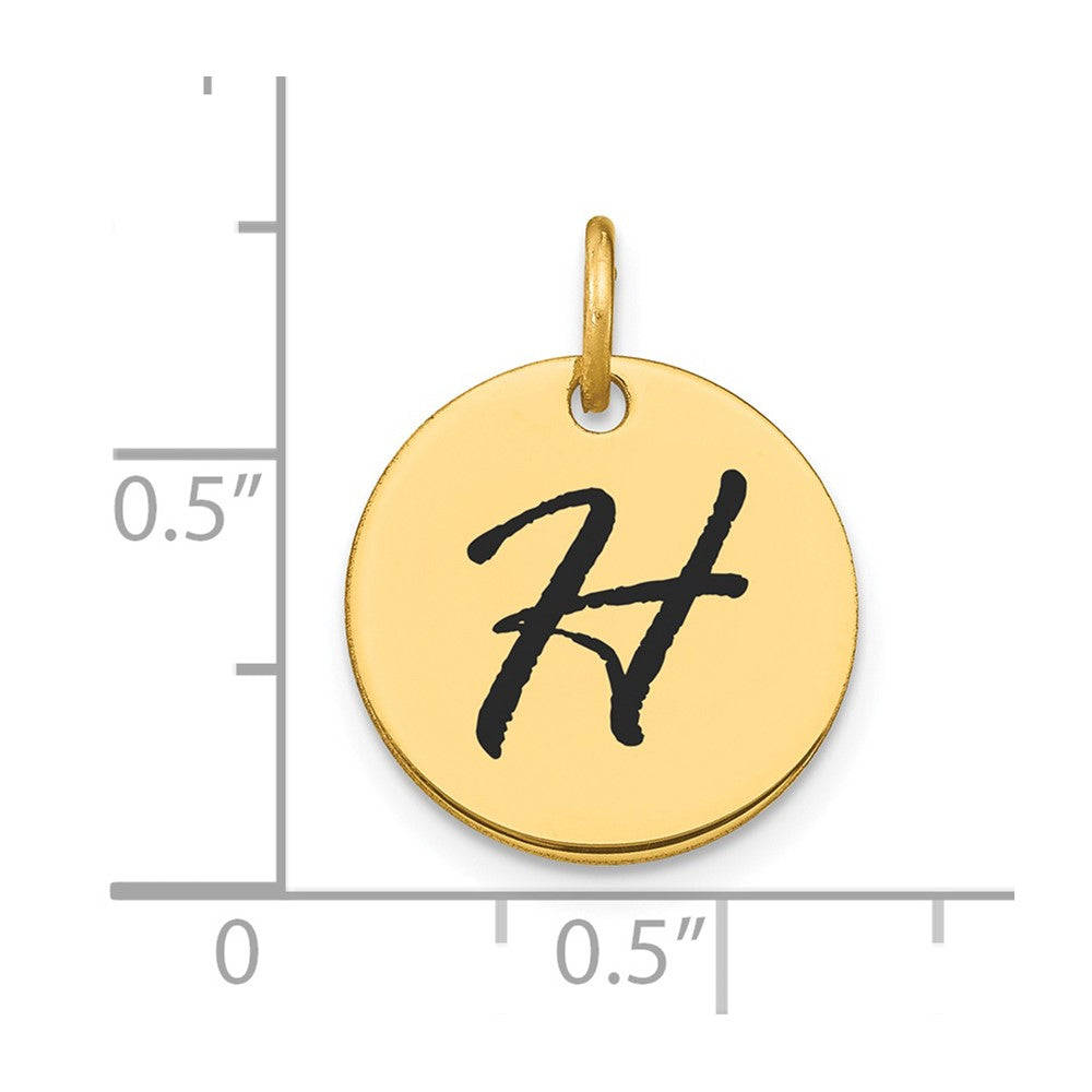 14K Gold Script Letter 'H' Circular Charm with Black Enamel - Charlie & Co. Jewelry