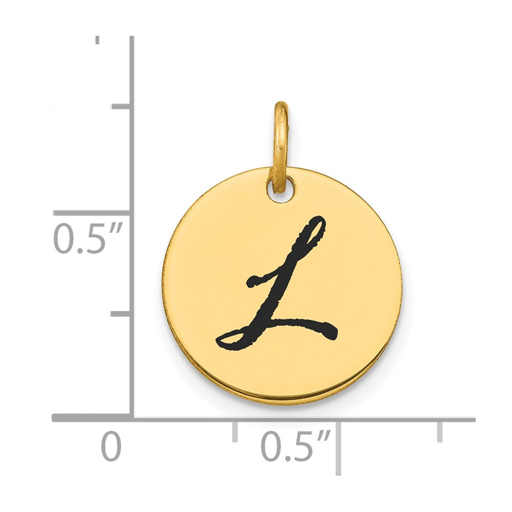 14K Gold Script Letter 'L' Circular Charm with Black Enamel - Charlie & Co. Jewelry