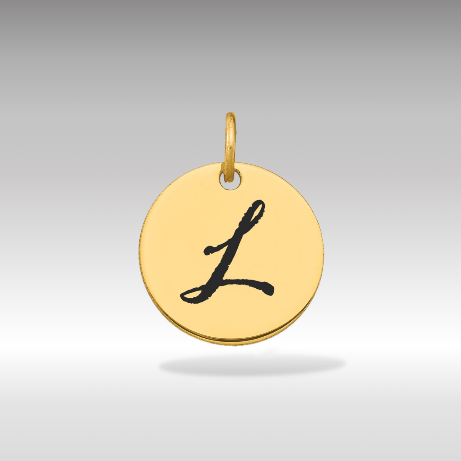 14K Gold Script Letter 'L' Circular Charm with Black Enamel - Charlie & Co. Jewelry