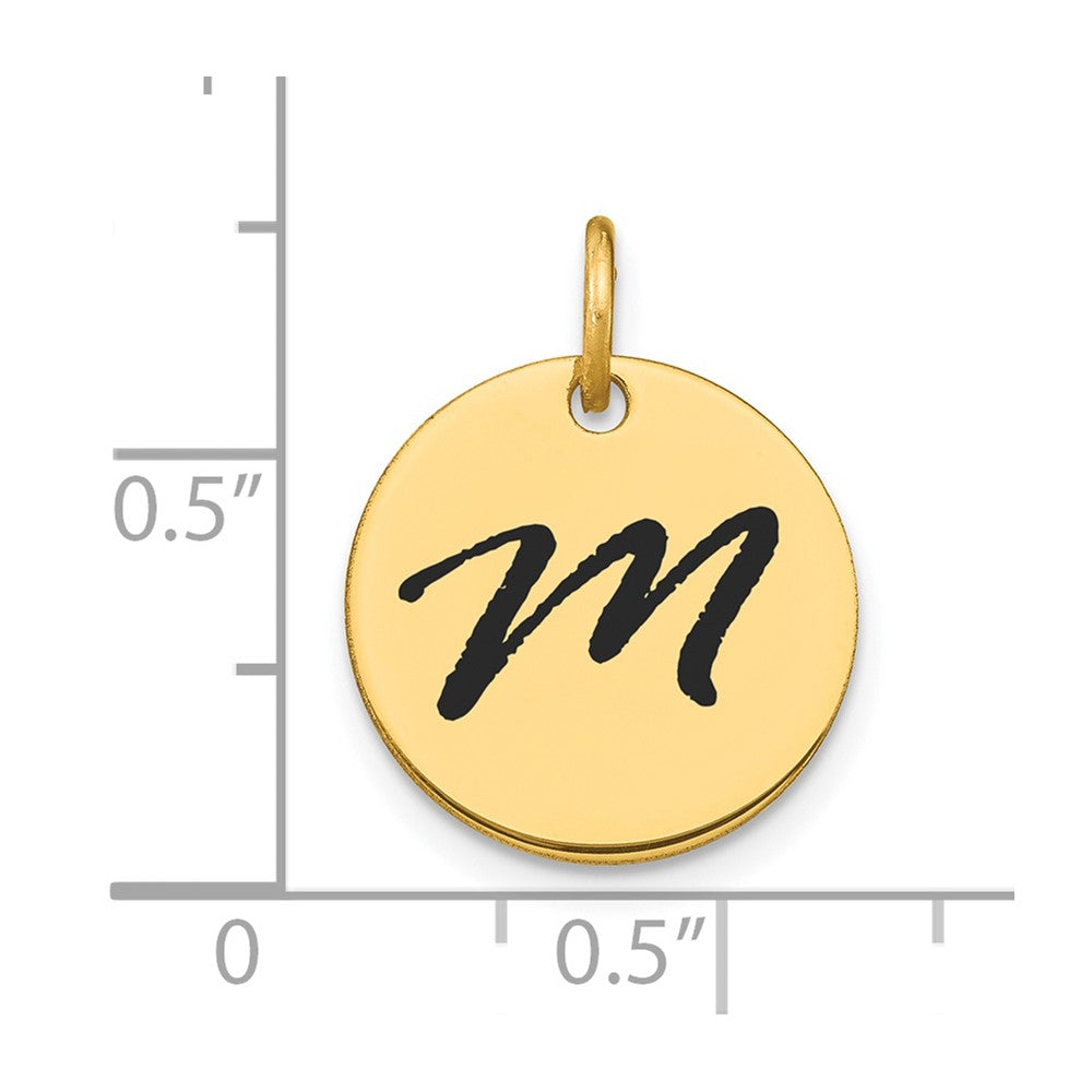 14K Gold Script Letter 'm' Circular Charm with Black Enamel - Charlie & Co. Jewelry