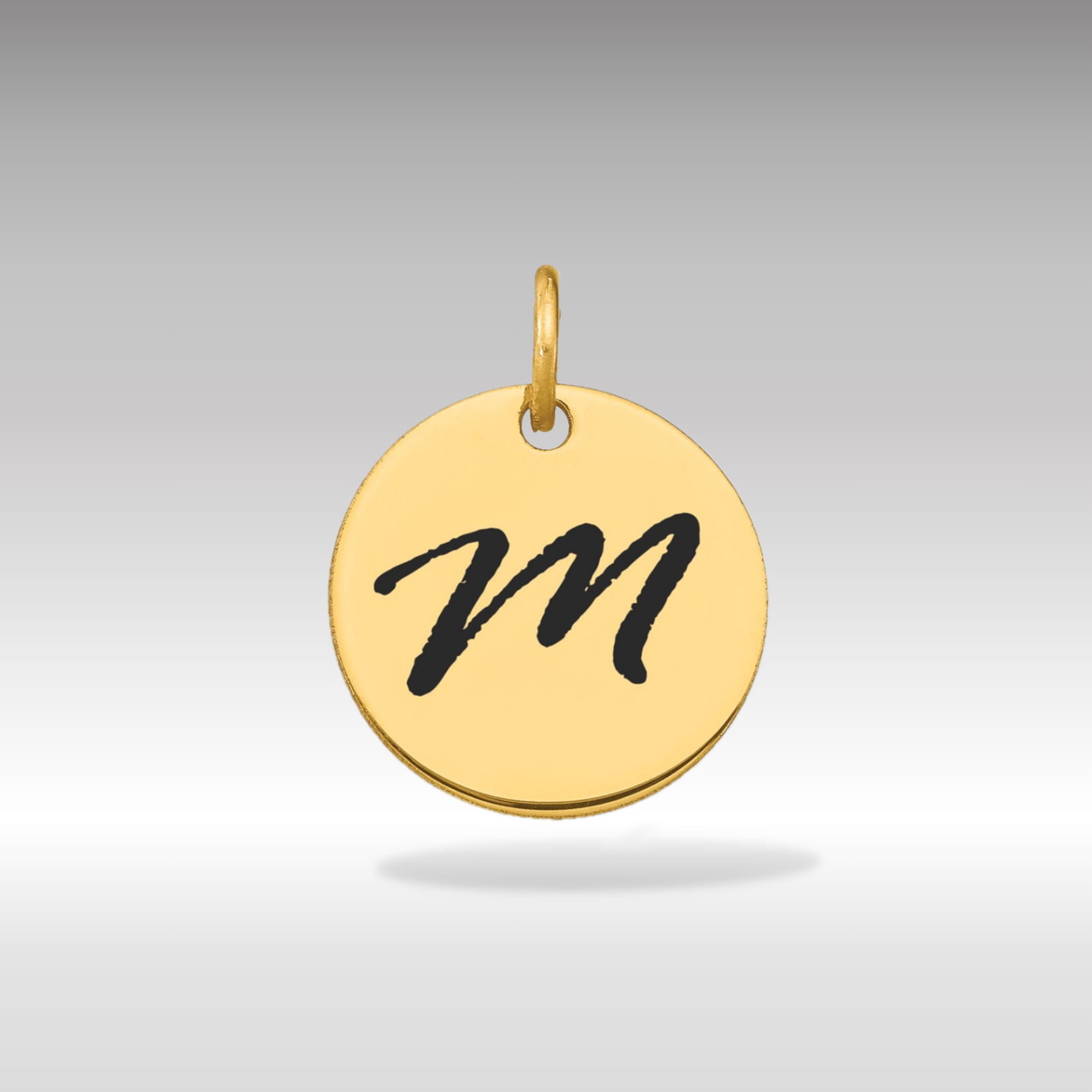 14K Gold Script Letter 'm' Circular Charm with Black Enamel - Charlie & Co. Jewelry