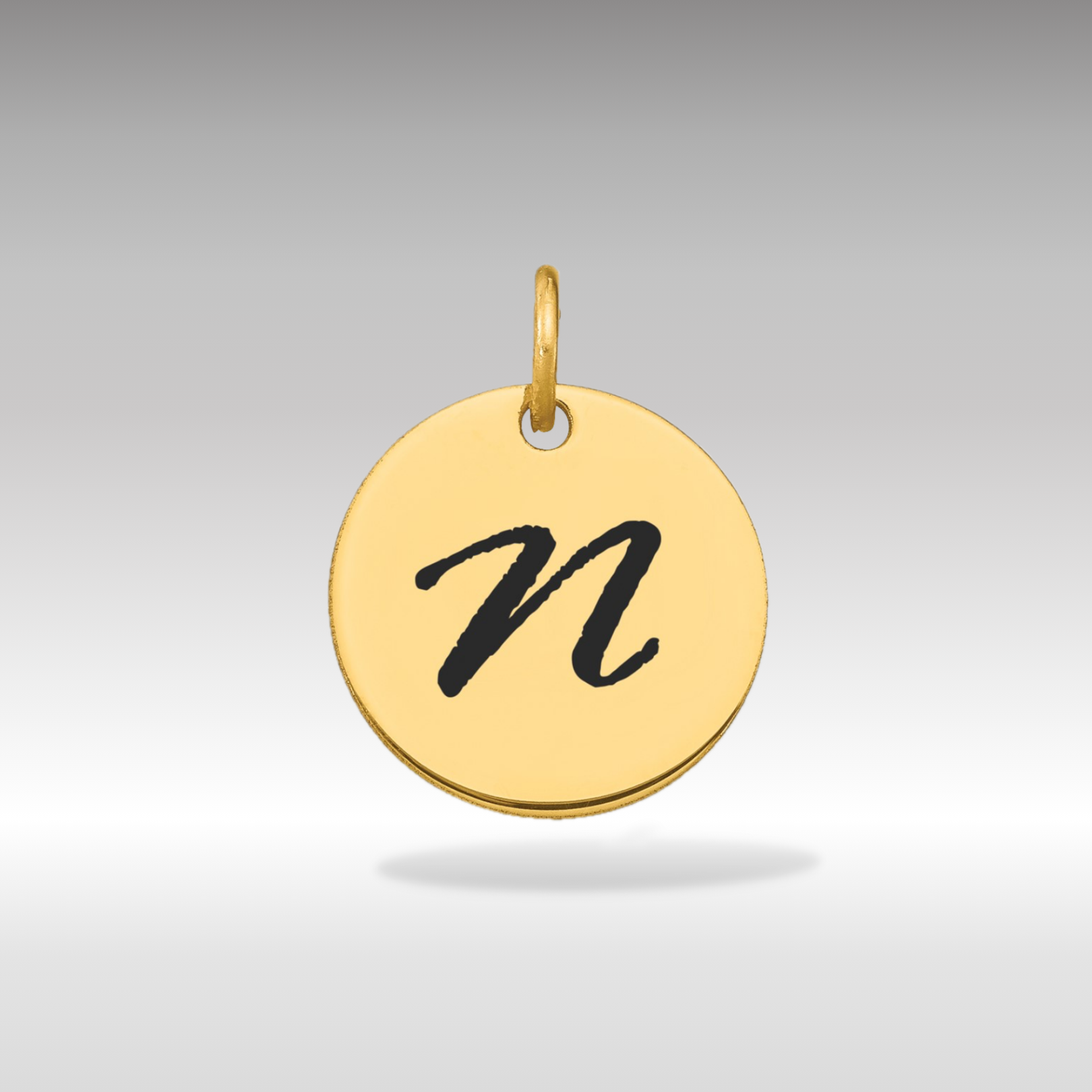 14K Gold Script Letter 'n' Circular Charm with Black Enamel - Charlie & Co. Jewelry