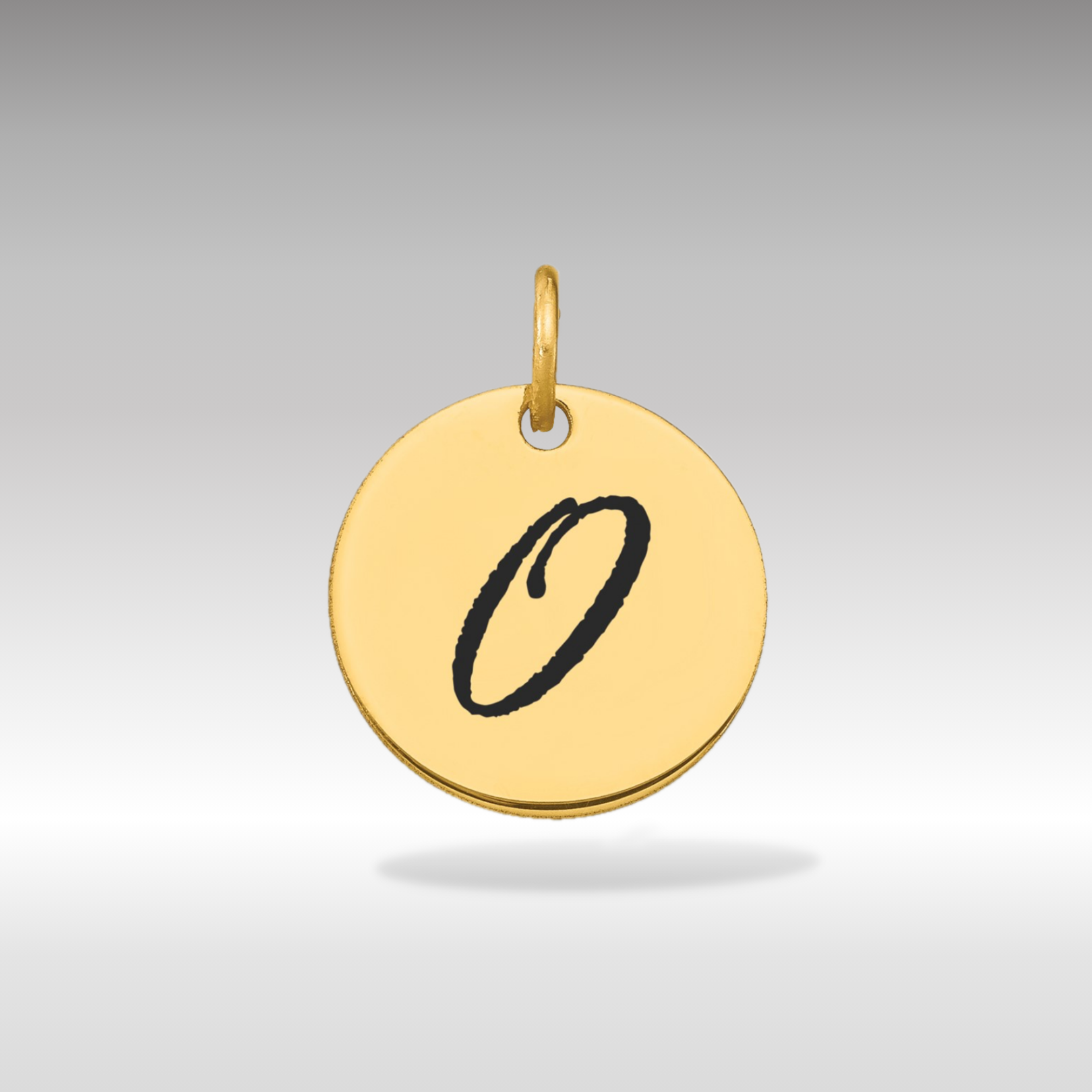 14K Gold Script Letter 'O' Circular Charm with Black Enamel - Charlie & Co. Jewelry