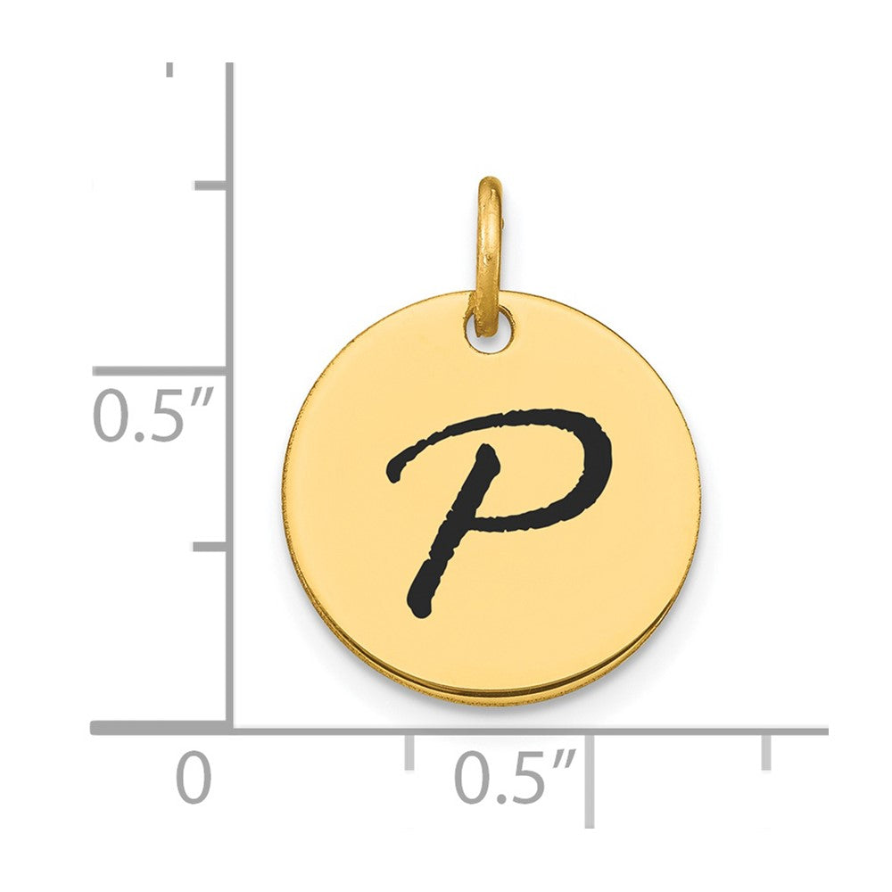 14K Gold Script Letter 'P' Circular Charm with Black Enamel - Charlie & Co. Jewelry