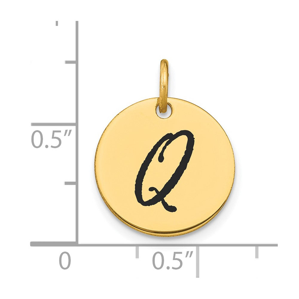 14K Gold Script Letter 'Q' Circular Charm with Black Enamel - Charlie & Co. Jewelry