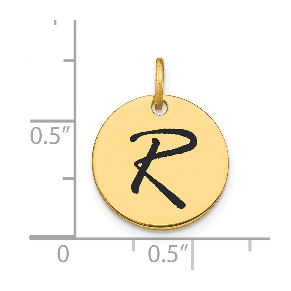 14K Gold Script Letter 'R' Circular Charm with Black Enamel - Charlie & Co. Jewelry