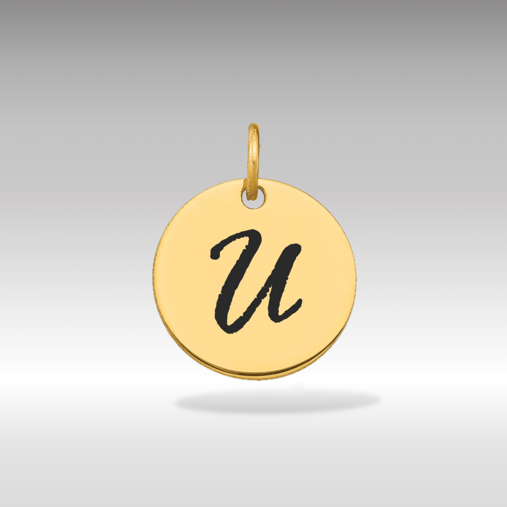 14K Gold Script Letter 'U' Circular Charm with Black Enamel - Charlie & Co. Jewelry