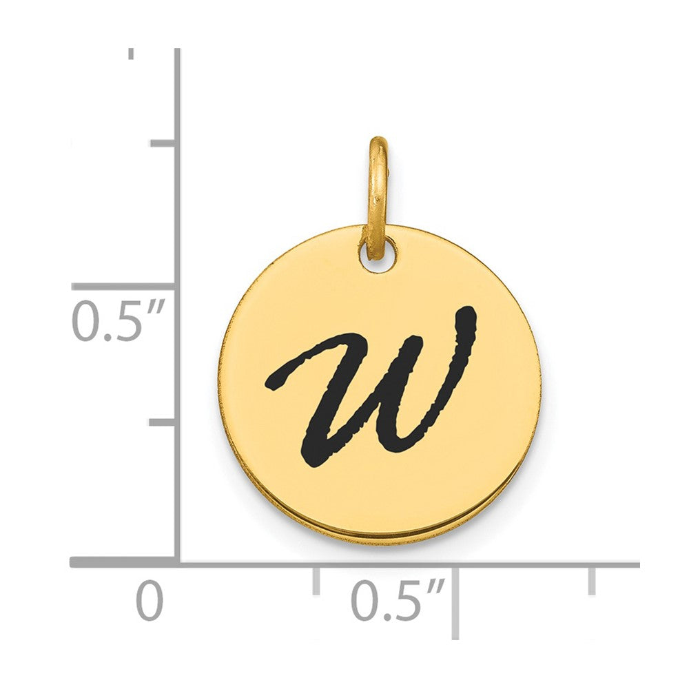 14K Gold Script Letter 'W' Circular Charm with Black Enamel - Charlie & Co. Jewelry