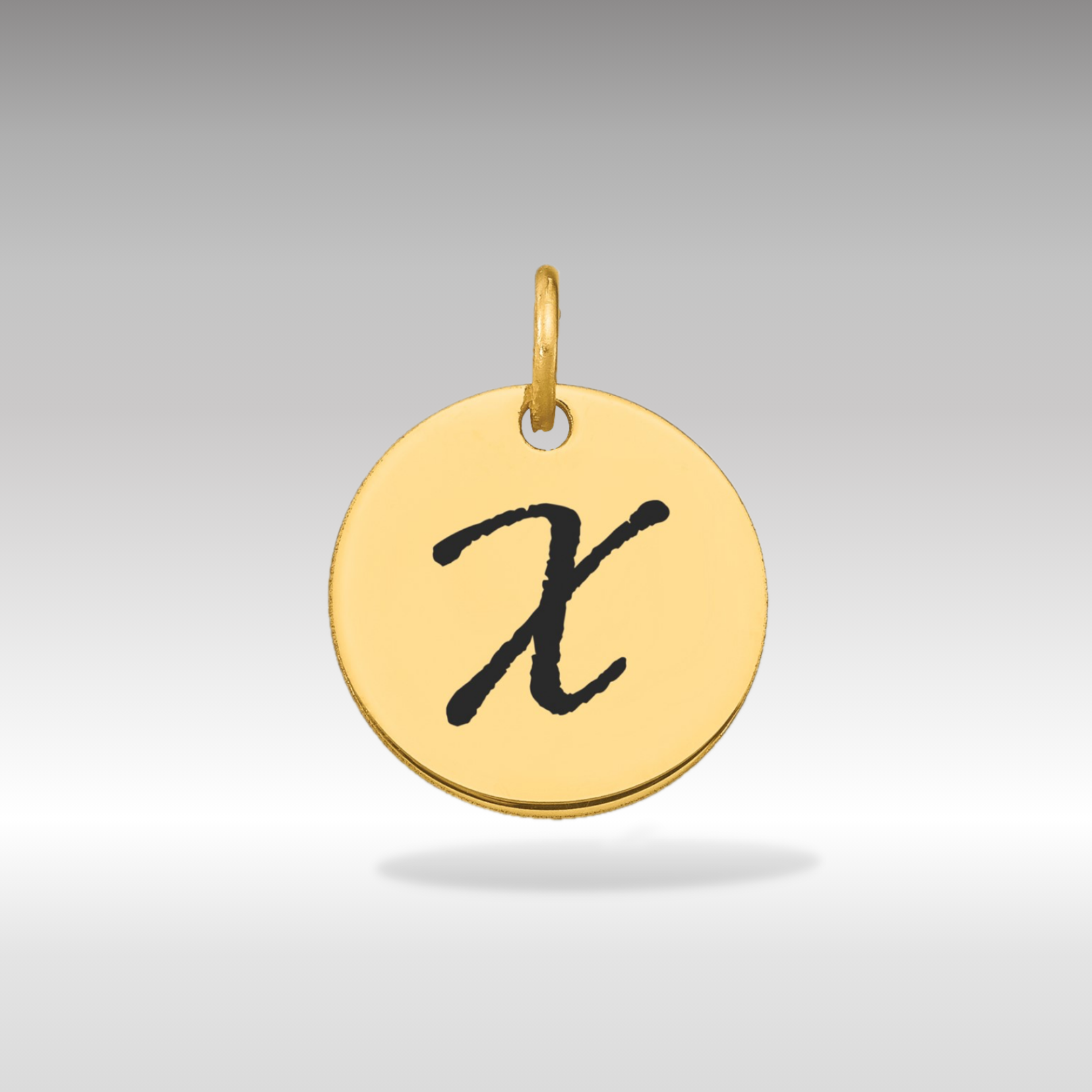 14K Gold Script Letter 'X' Circular Charm with Black Enamel - Charlie & Co. Jewelry