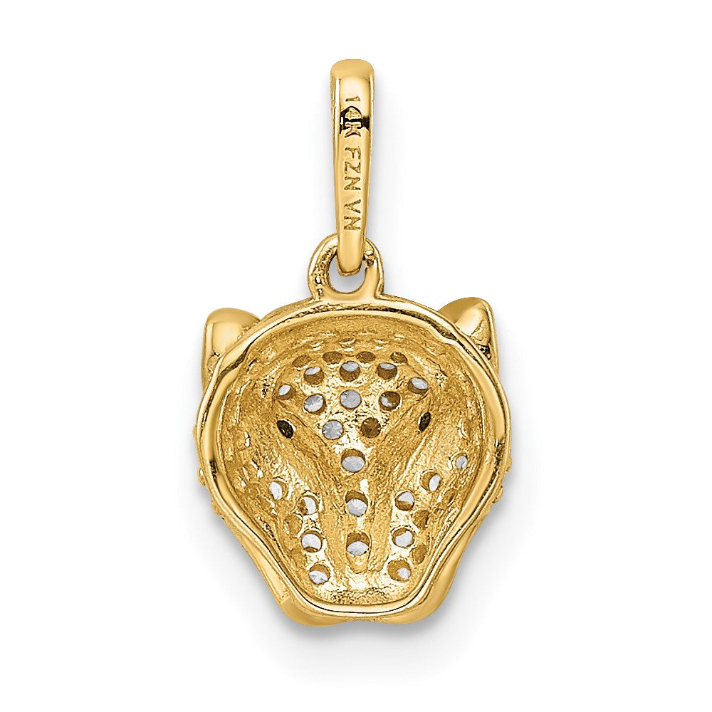 14k Gold Lioness Head Necklace Pendant with Green & White CZ - Charlie & Co. Jewelry