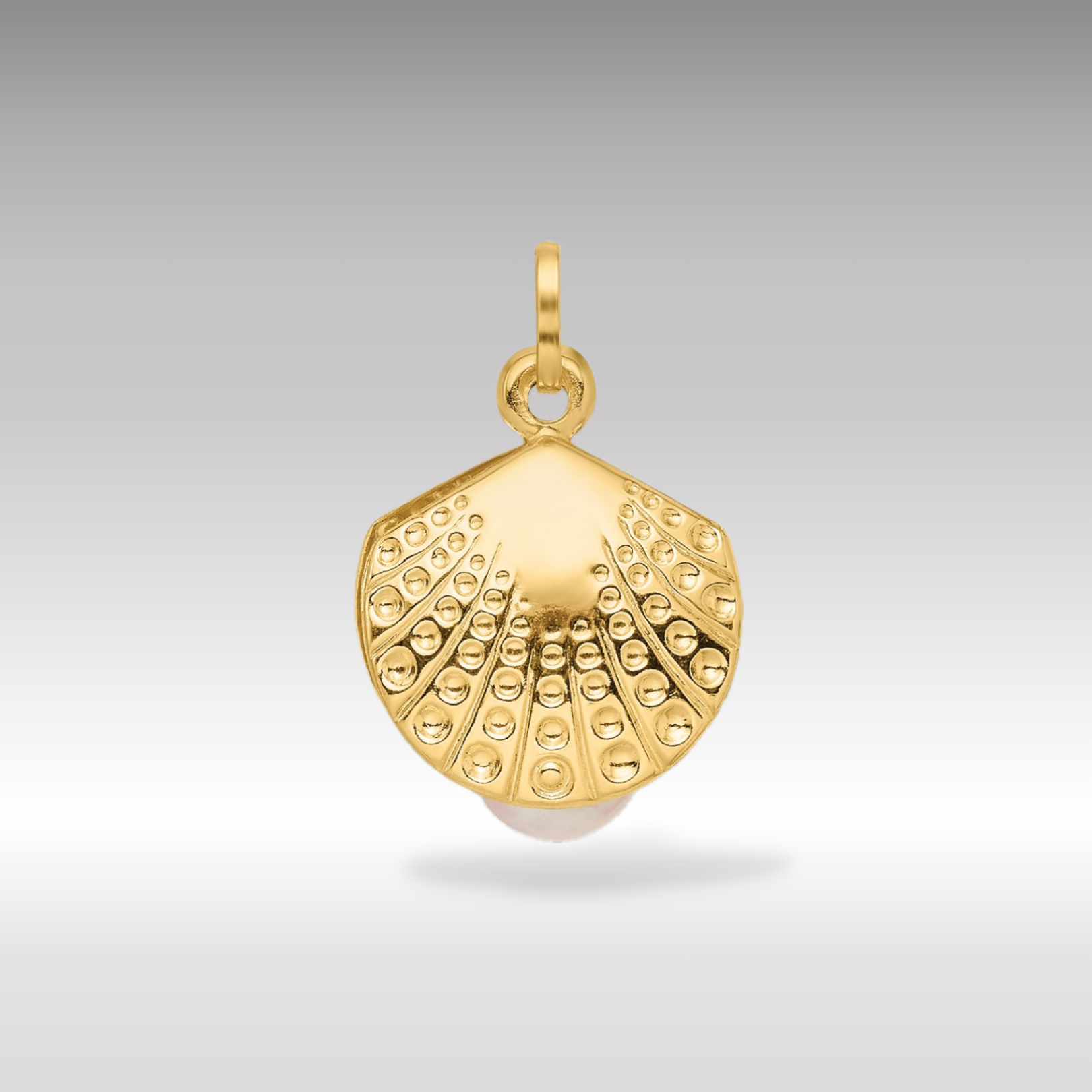 14K Gold Polished Shell Clam Pendant with Freshwater Cultured