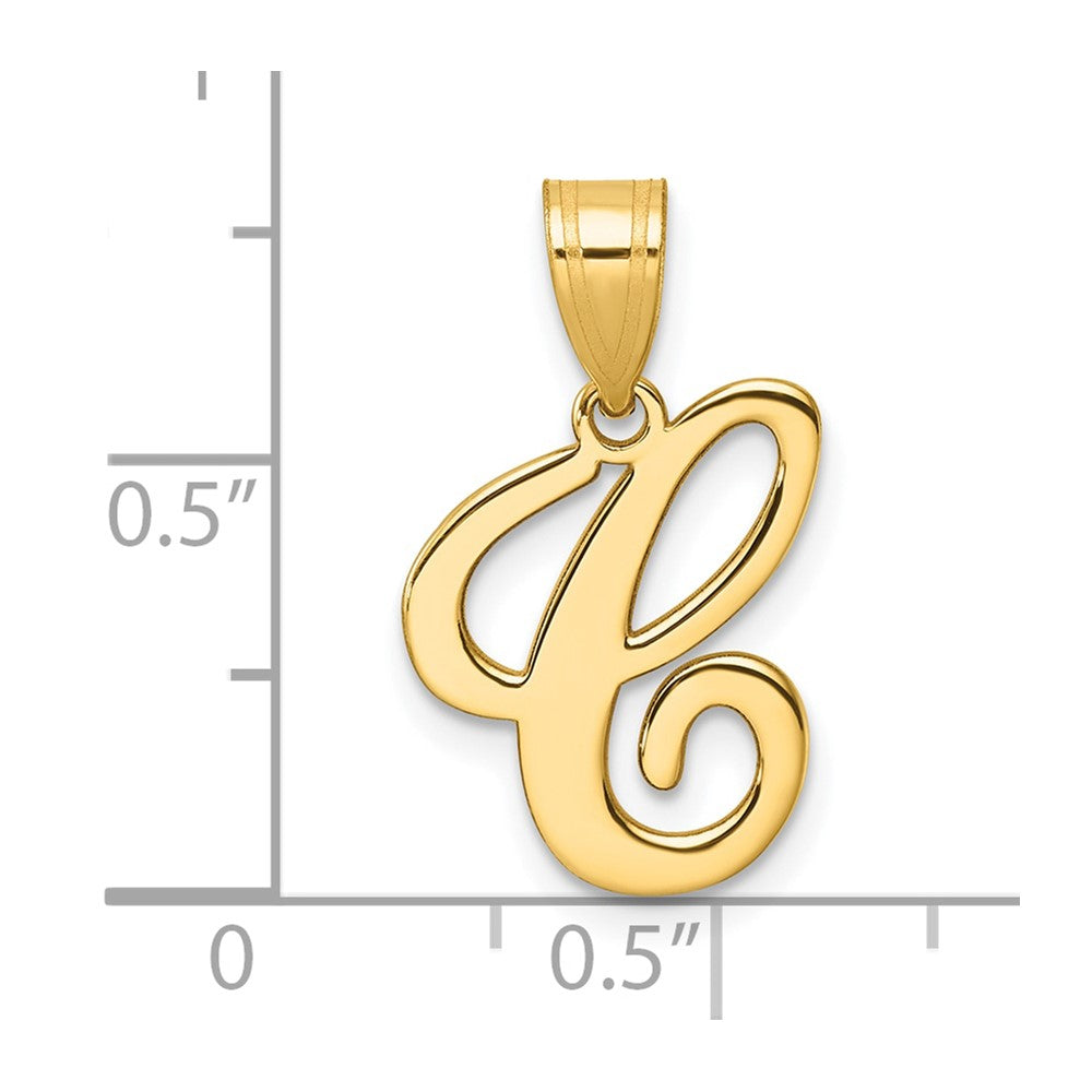 14K Gold Large Letter "C" Script Initial Pendant - Charlie & Co. Jewelry