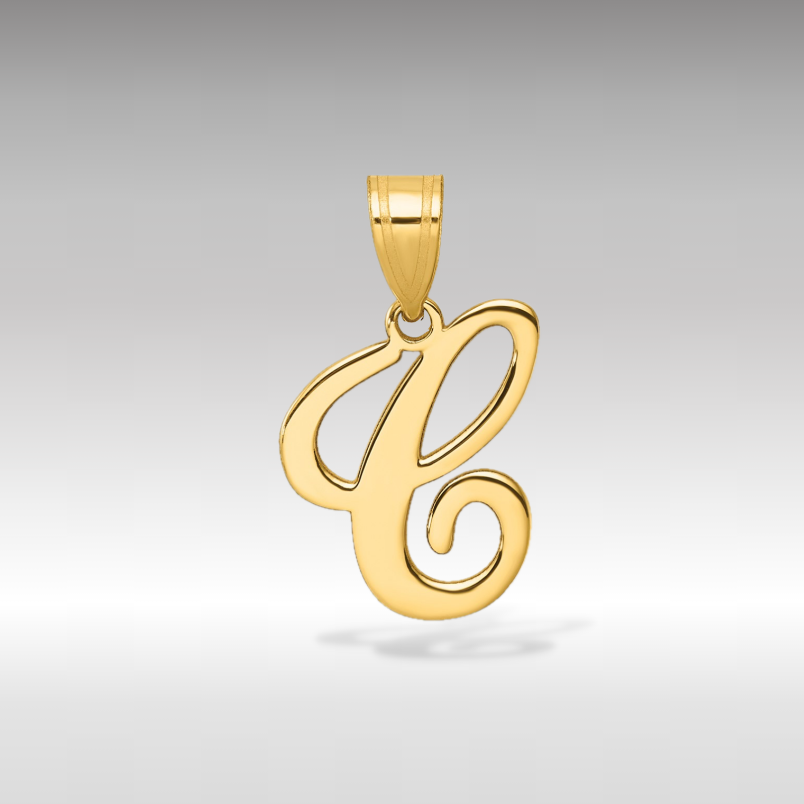 14K Gold Large Letter "C" Script Initial Pendant - Charlie & Co. Jewelry