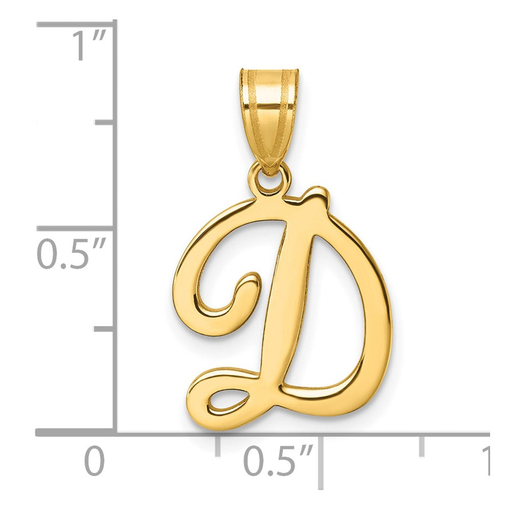 14K Gold Large Letter "D" Script Initial Pendant - Charlie & Co. Jewelry