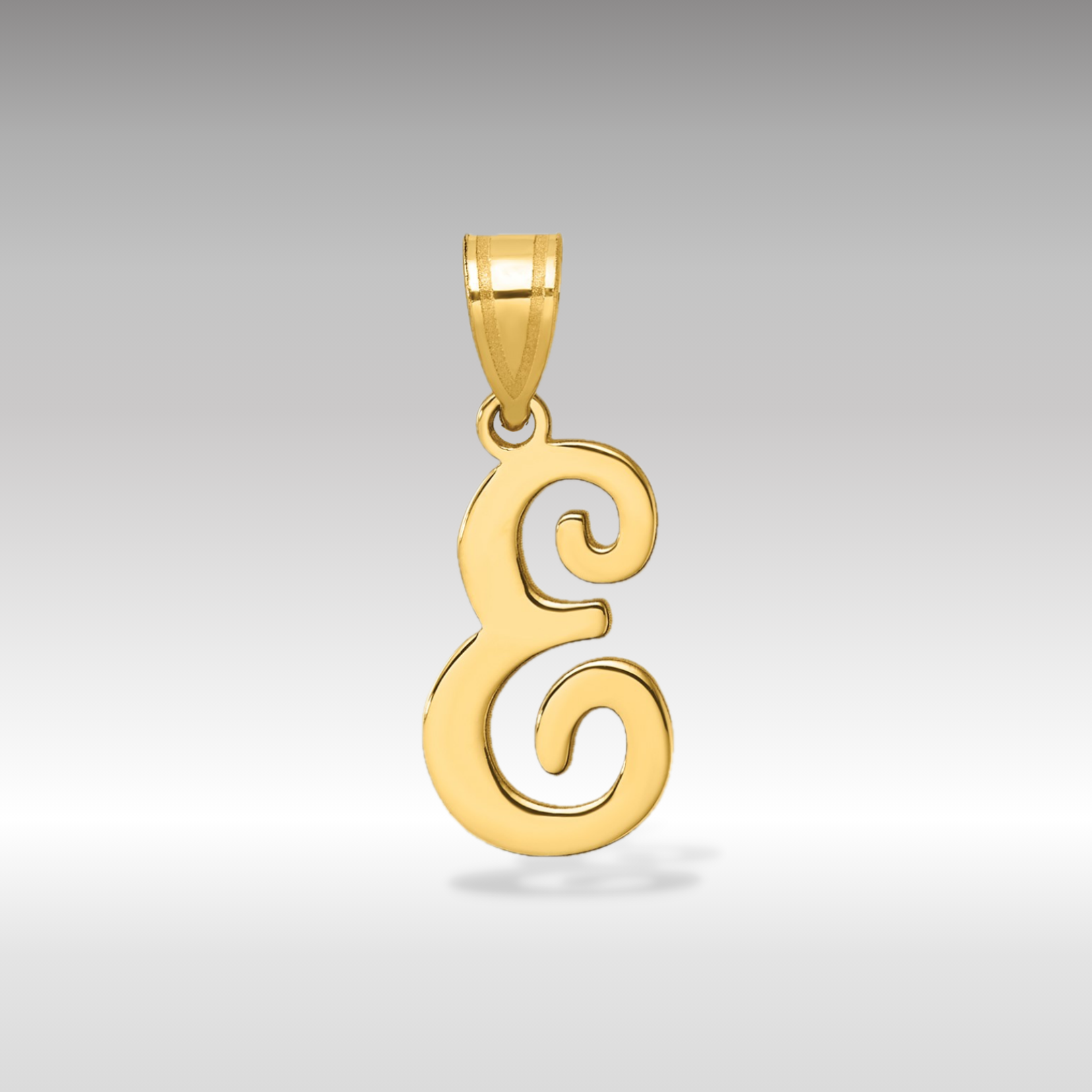 14K Gold Large Letter "E" Script Initial Pendant - Charlie & Co. Jewelry