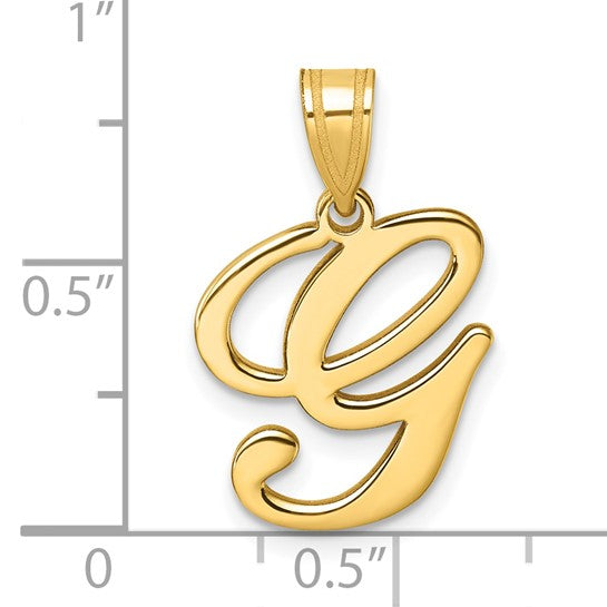 14K Gold Large Letter "G" Script Initial Pendant - Charlie & Co. Jewelry