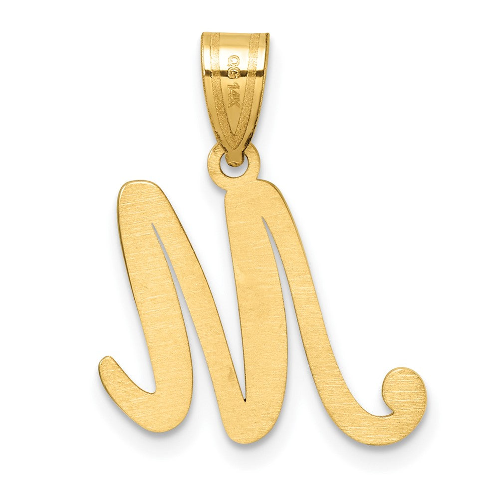 14K Gold Large Letter "M" Script Initial Pendant - Charlie & Co. Jewelry