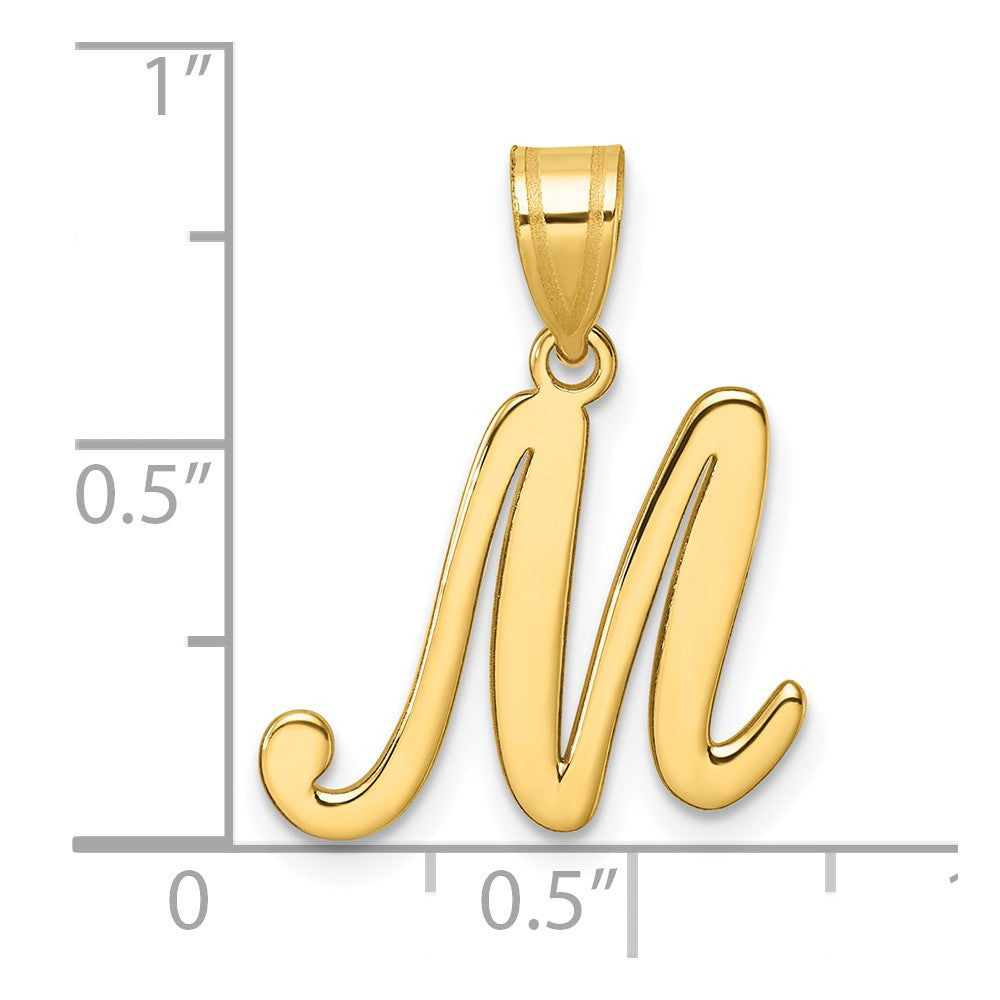 14K Gold Large Letter "M" Script Initial Pendant - Charlie & Co. Jewelry