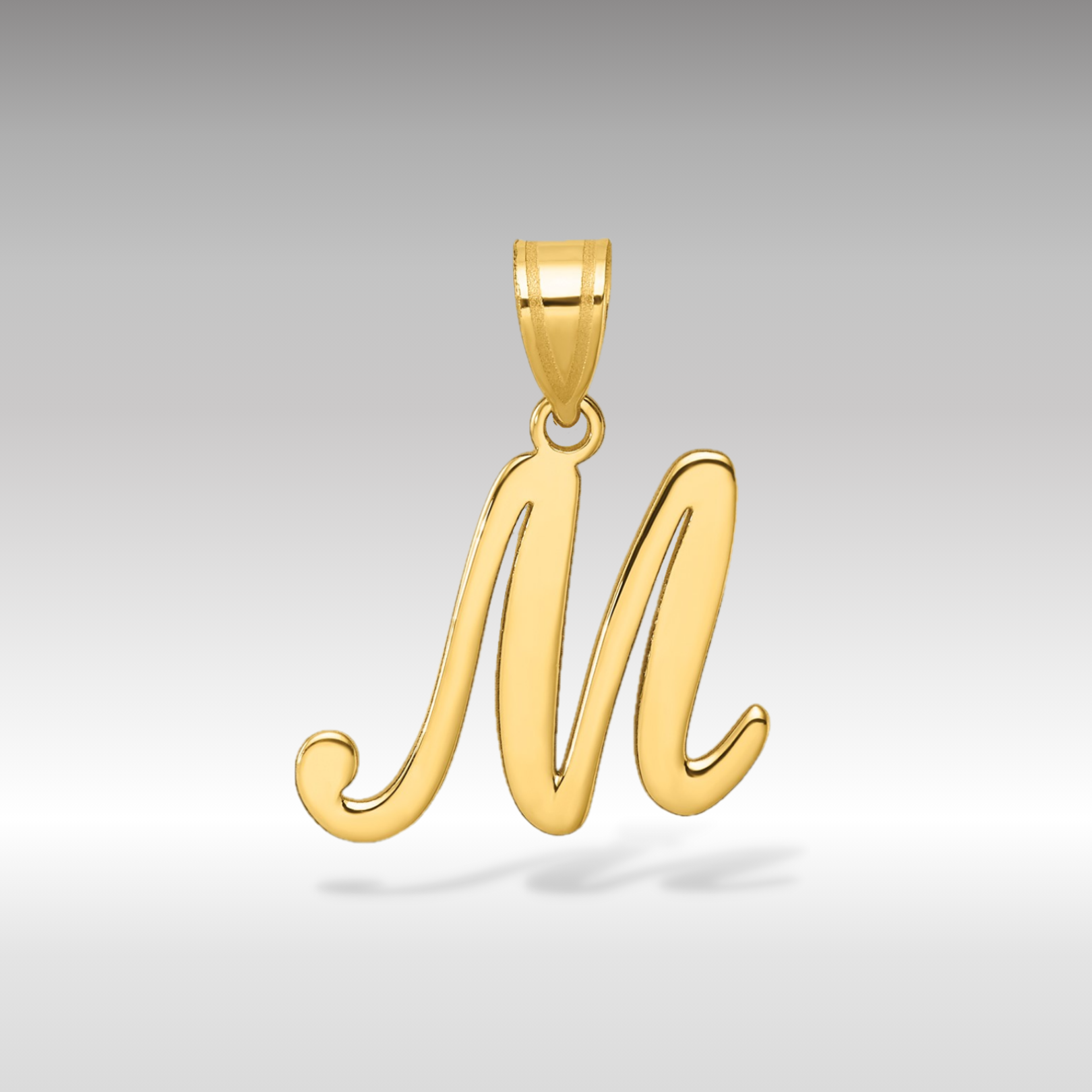 14K Gold Large Letter "M" Script Initial Pendant - Charlie & Co. Jewelry