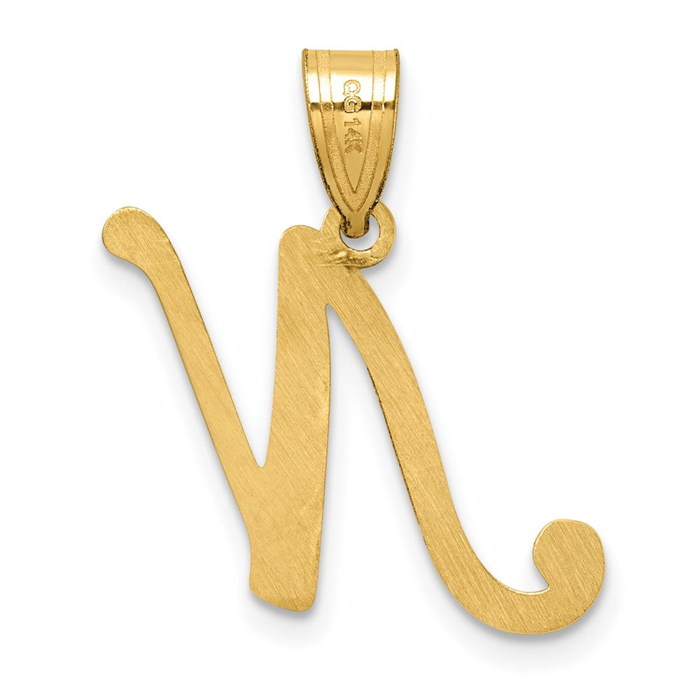 14K Gold Large Letter "N" Script Initial Pendant - Charlie & Co. Jewelry