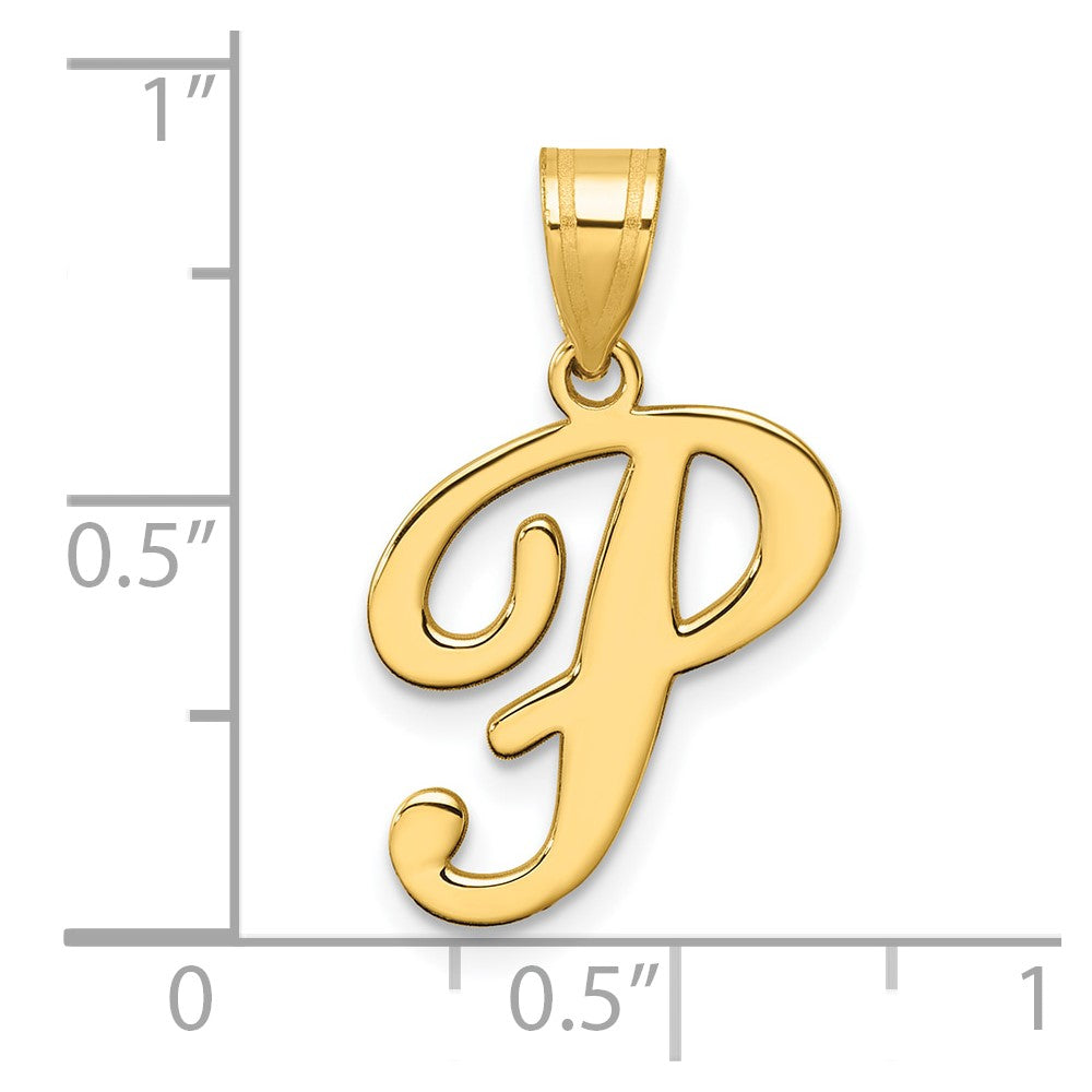 14K Gold Large Letter "P" Script Initial Pendant - Charlie & Co. Jewelry