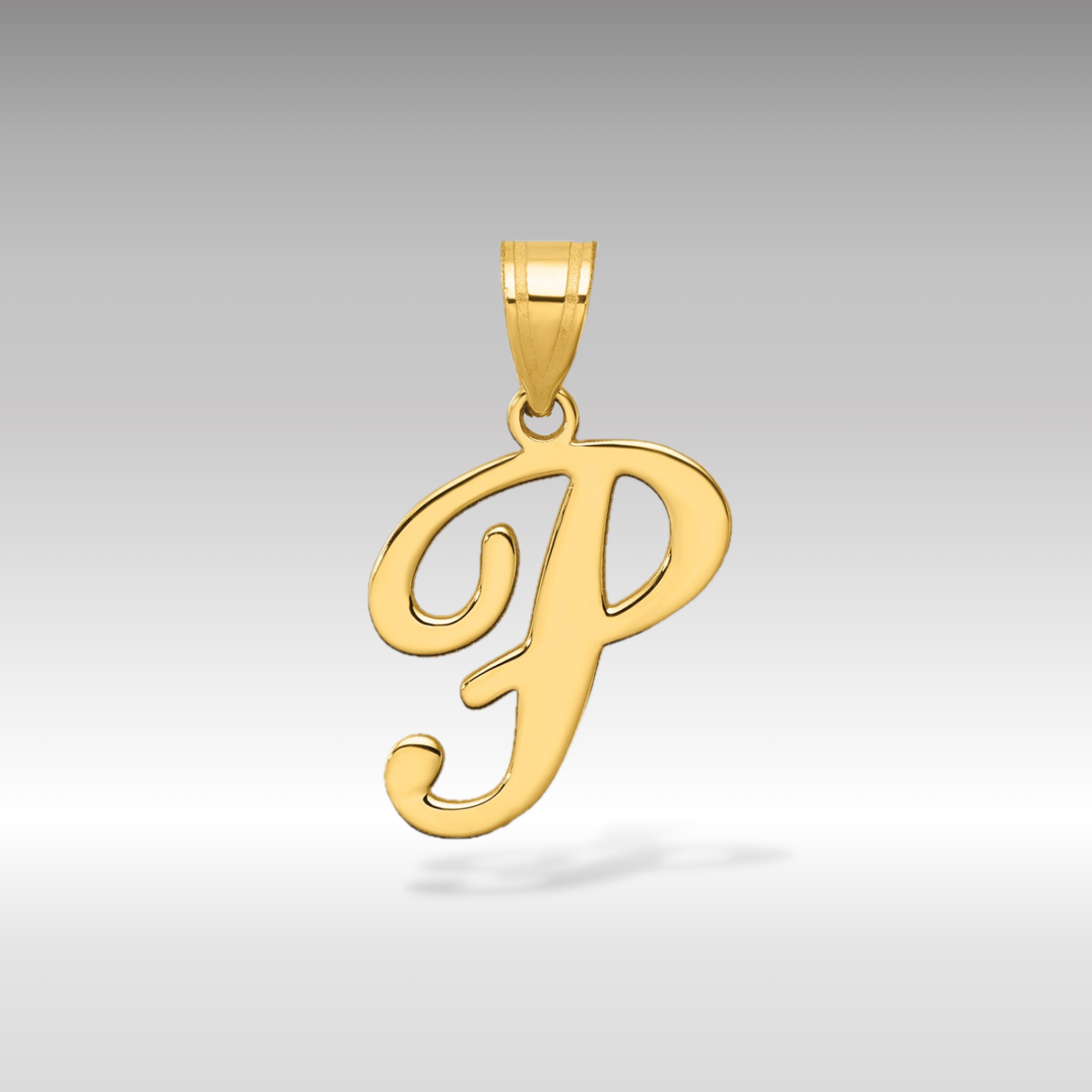 14K Gold Large Letter "P" Script Initial Pendant - Charlie & Co. Jewelry
